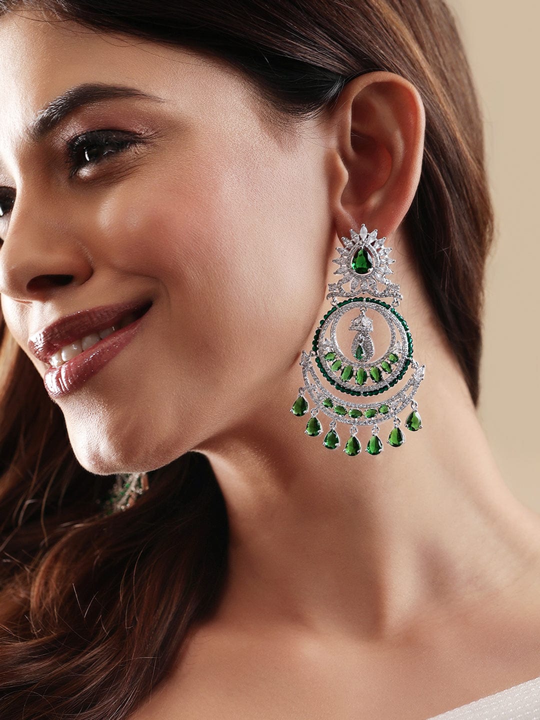 Royal Emerald Green American Diamond Zirconia Chandbali