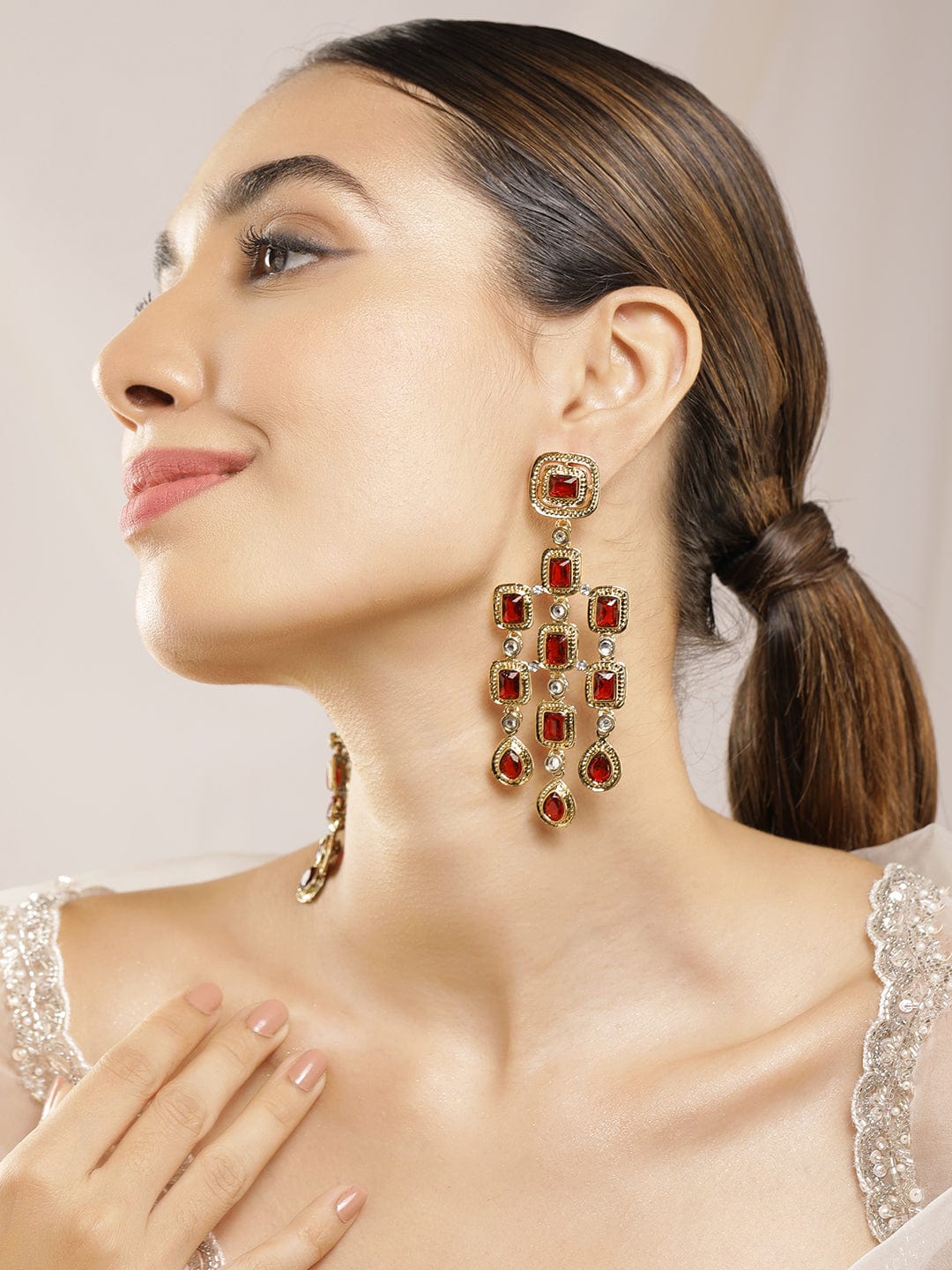 Contemporary Glow Red Zirconia Danglers