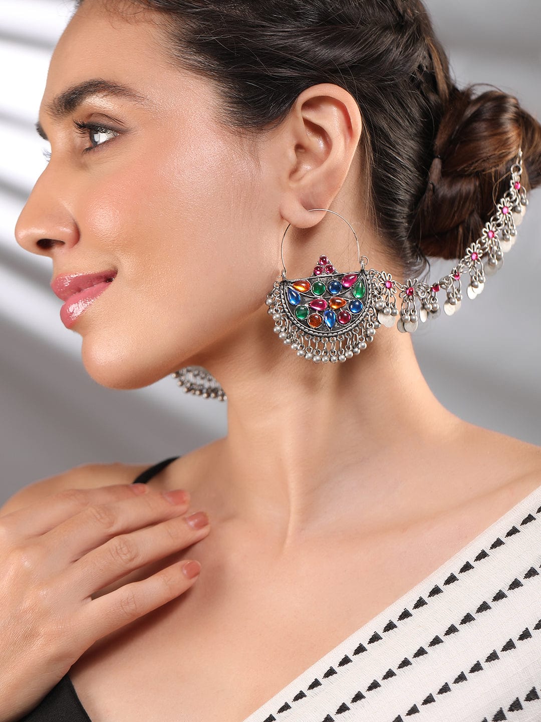 Vivid Bloom Pearl Chandbali with Kaan Chain