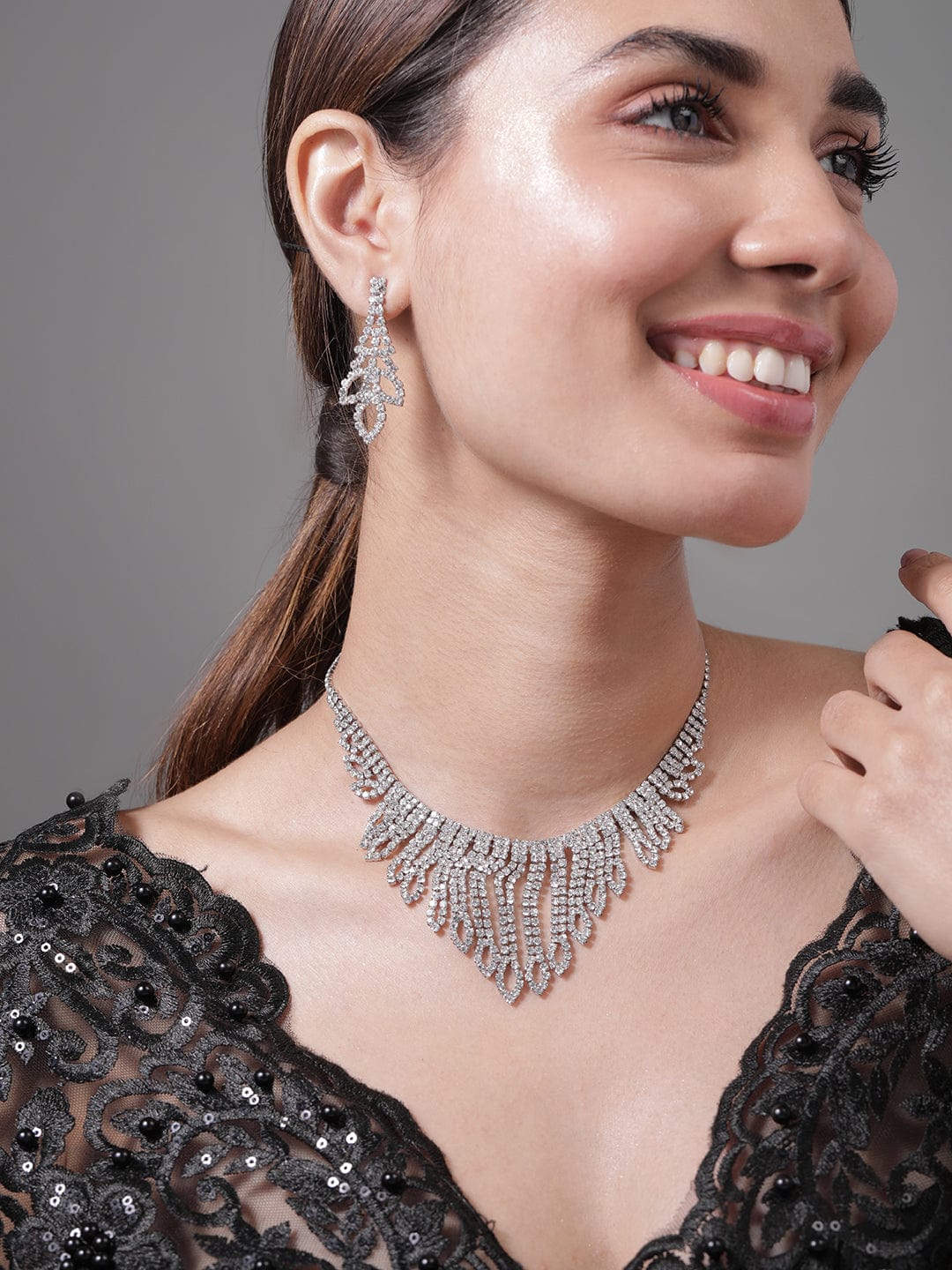 American Diamond Zirconia Cascading Necklace Set
