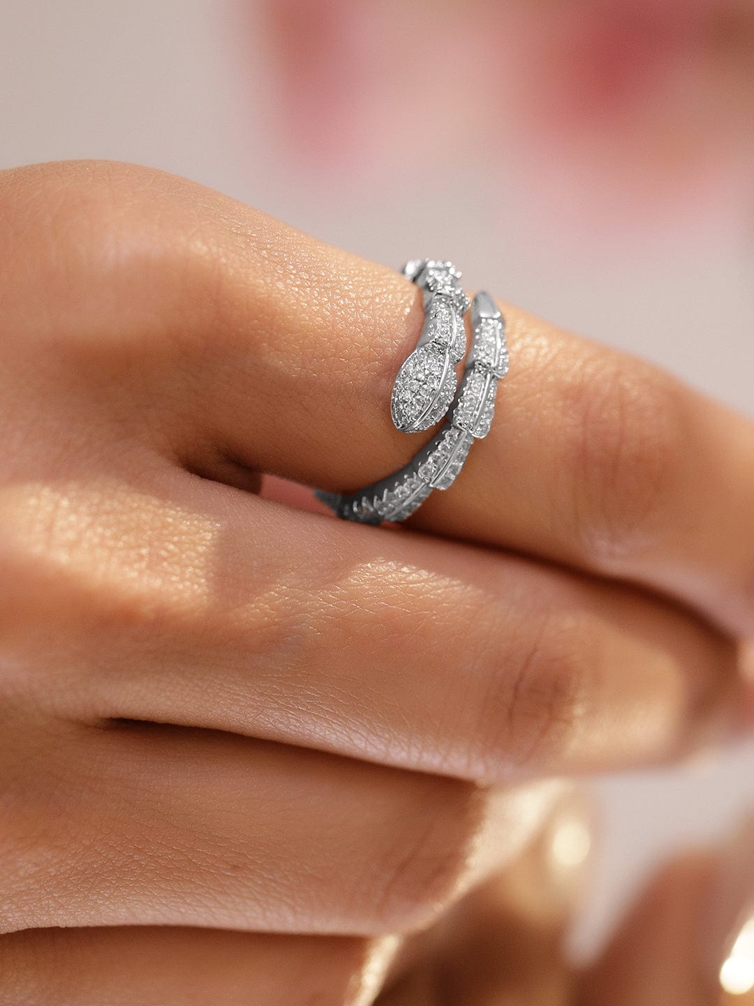 American Diamond Zirconia Snake Pattern Silver Ring