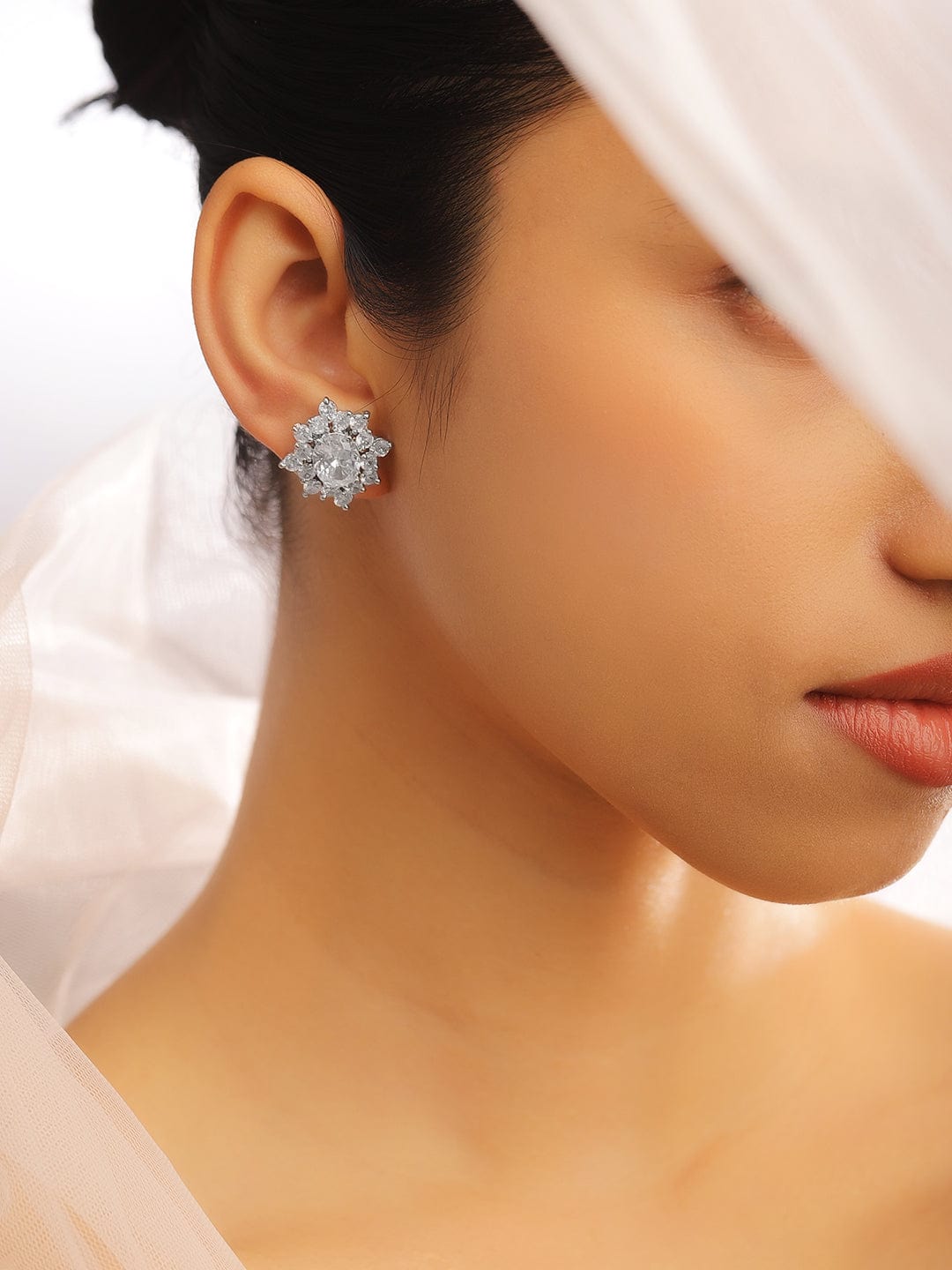 Elegant Floral Cluster American Diamond Zirconia Studs