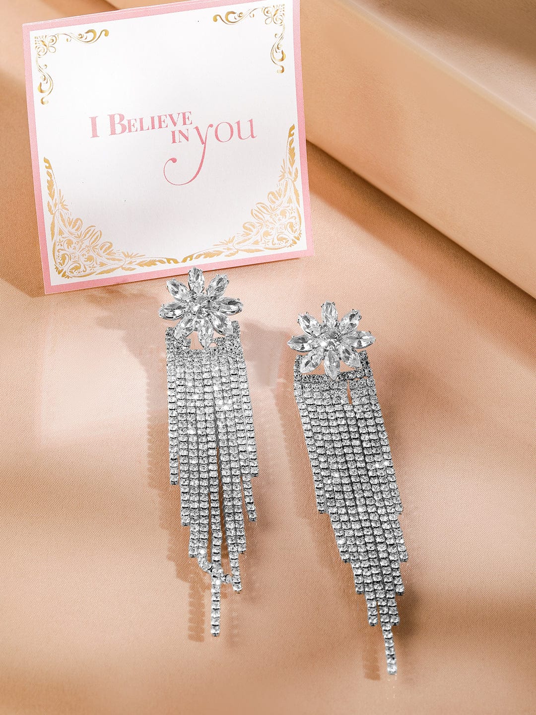 Dazzling Flora Crystal Tassels Statement Earrings