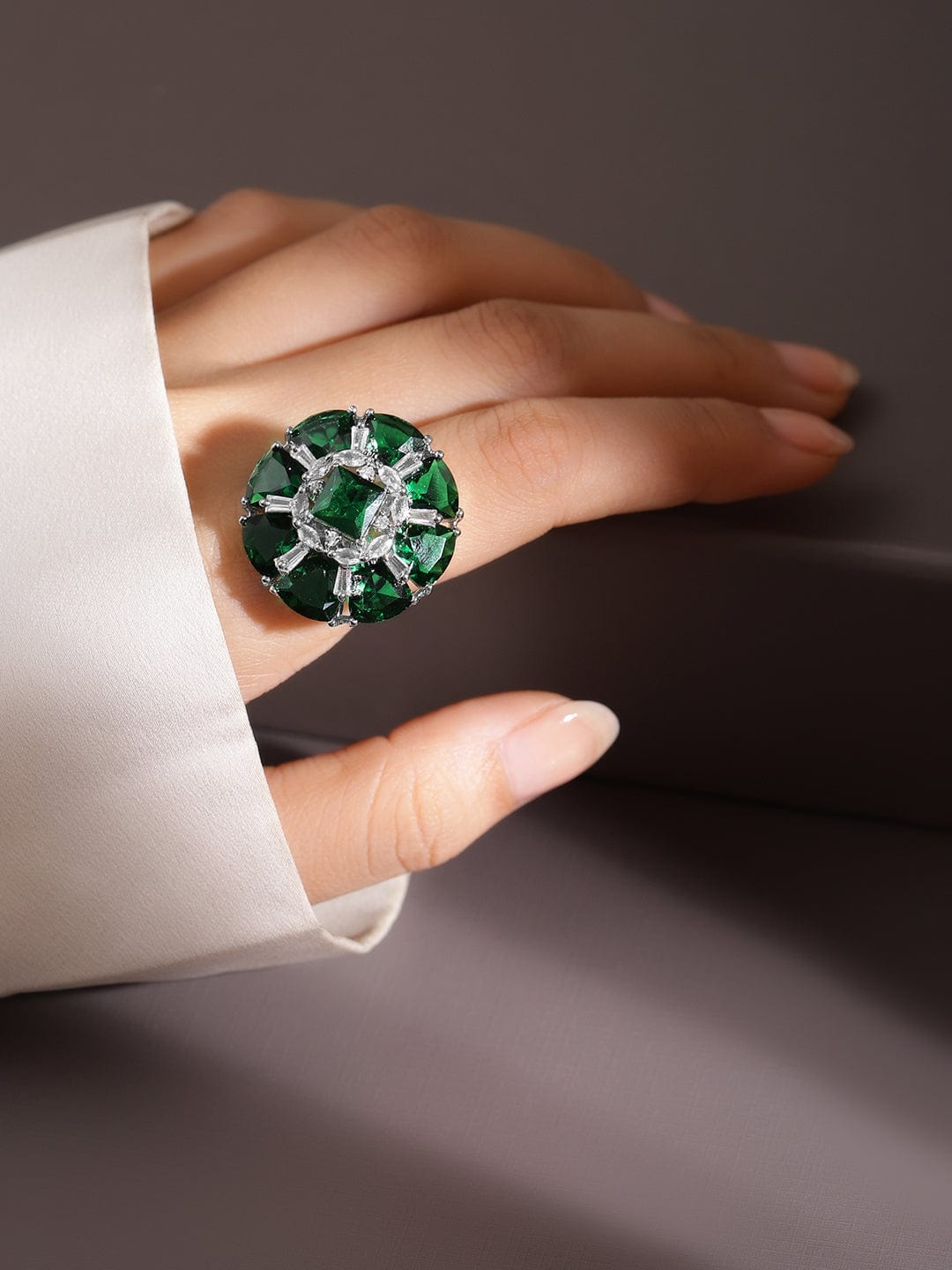 Green American Diamond Zirconia White Ring