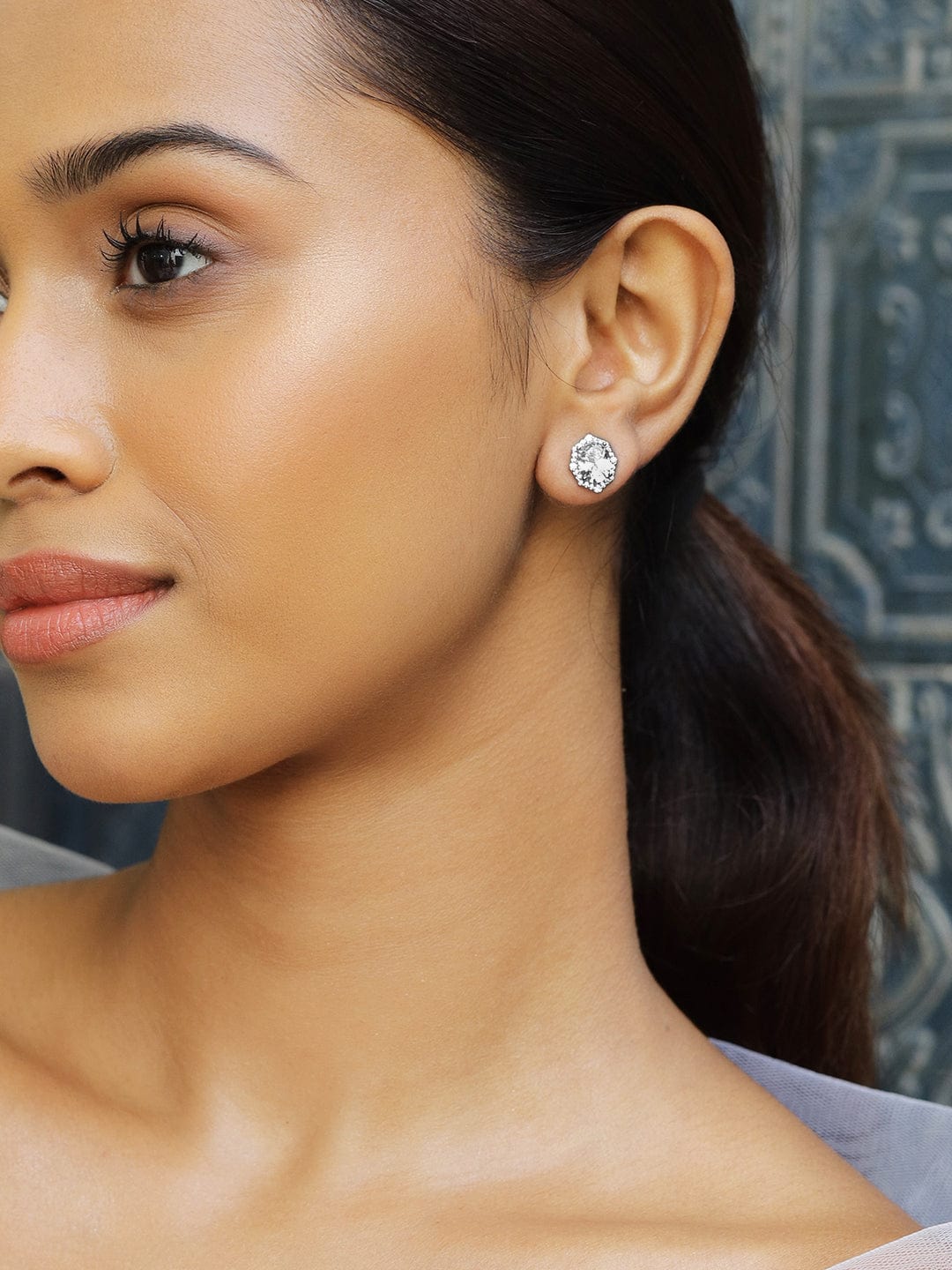 Oval American Diamond Zirconia Stud Earrings