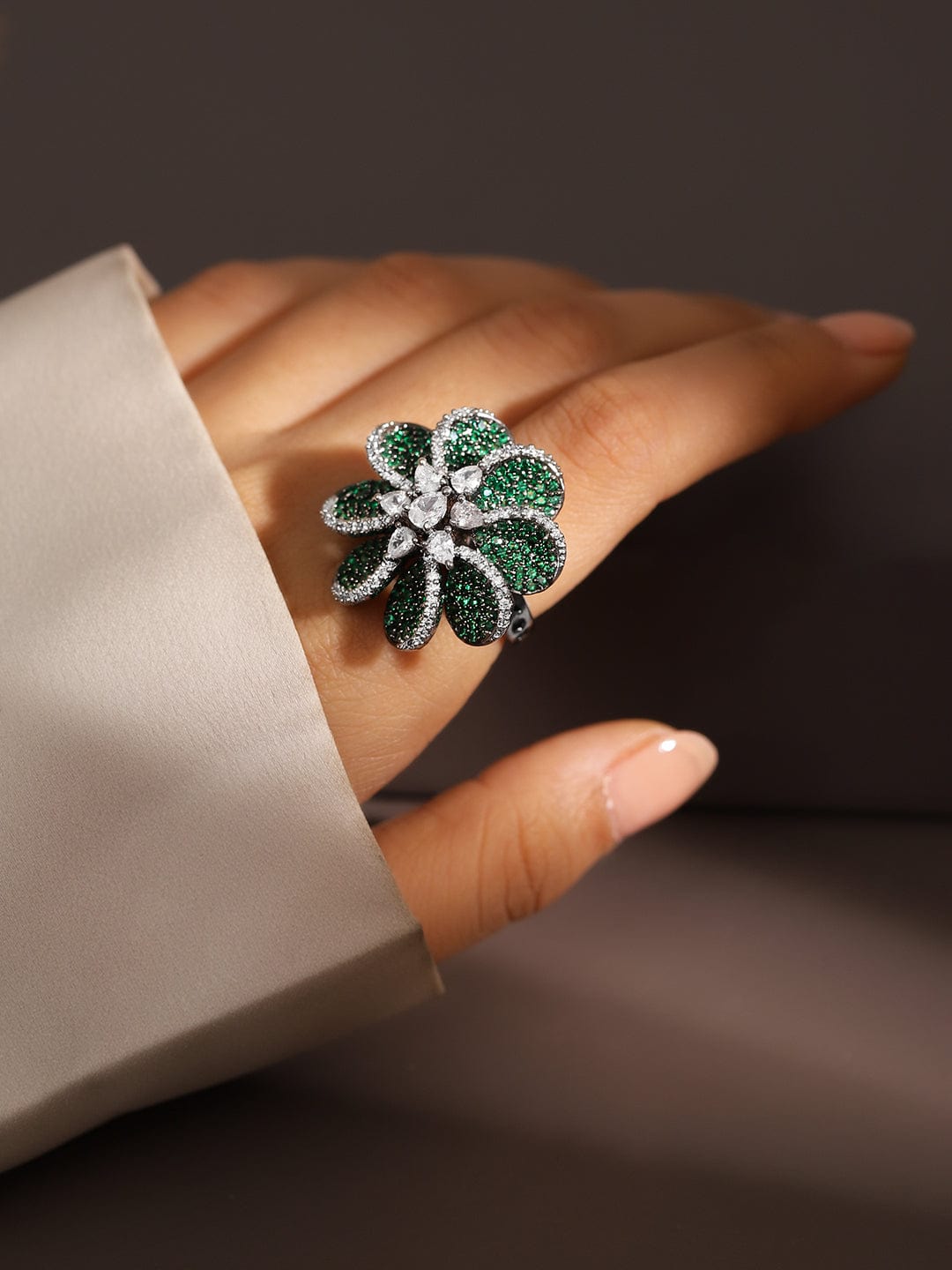 Floral Green American Diamond Zirconia Ring