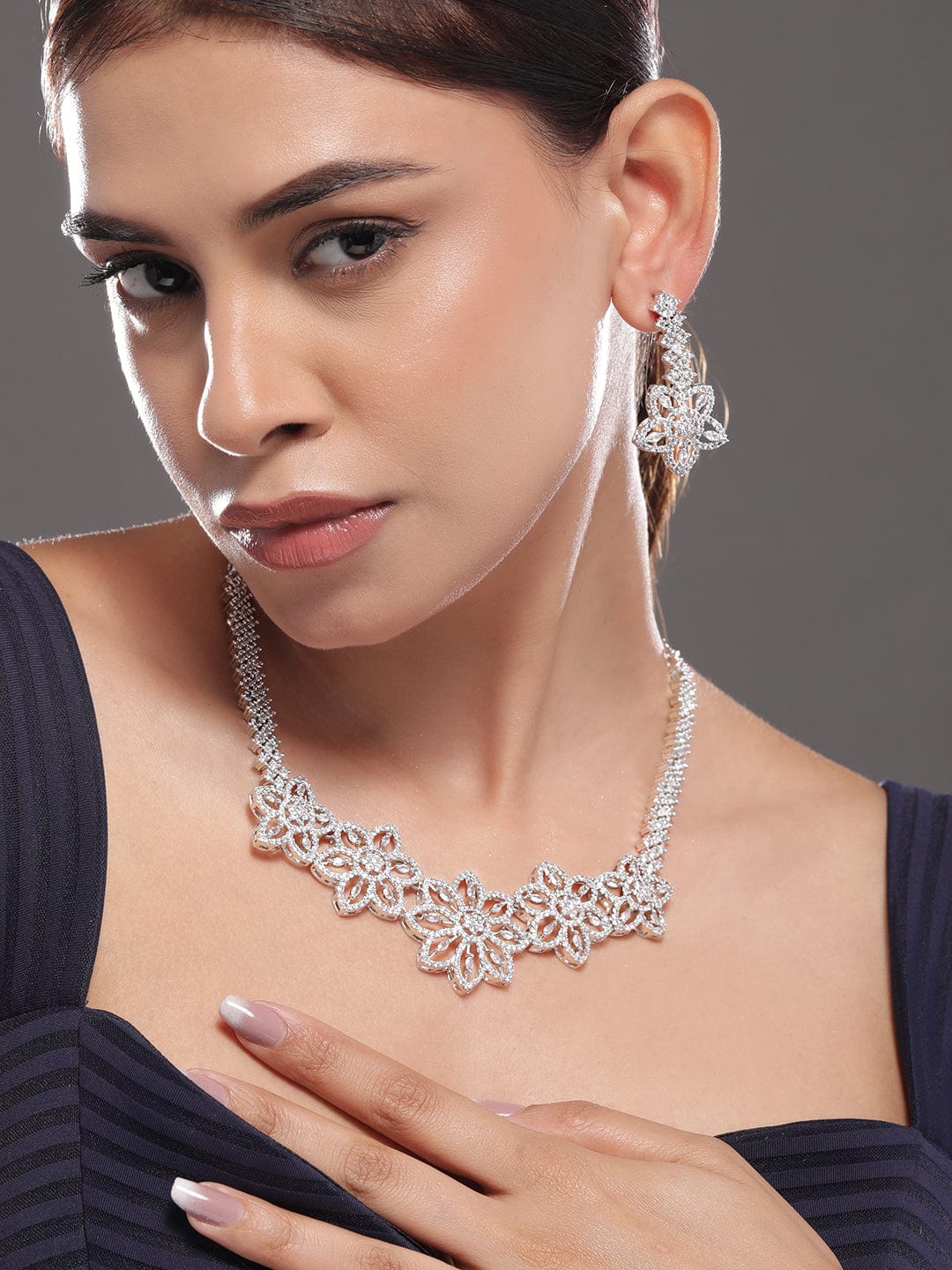 Floral American Diamond Zirconia Necklace Set