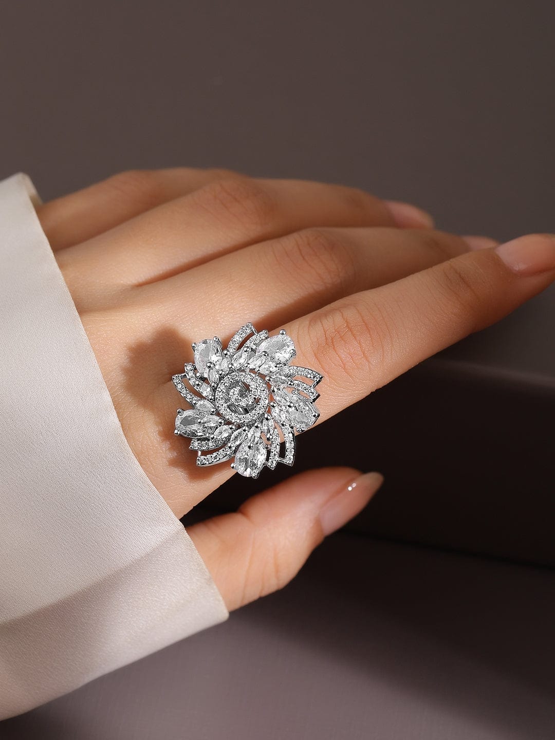 American Diamond Zirconia Floral Ring