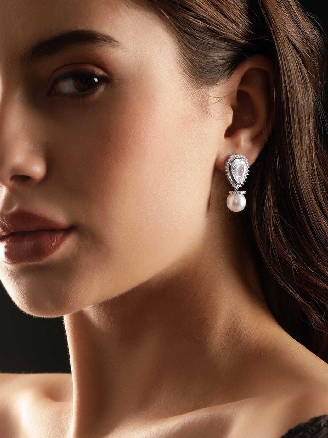 Evening Glam Crystal Pearl Drop Earrings