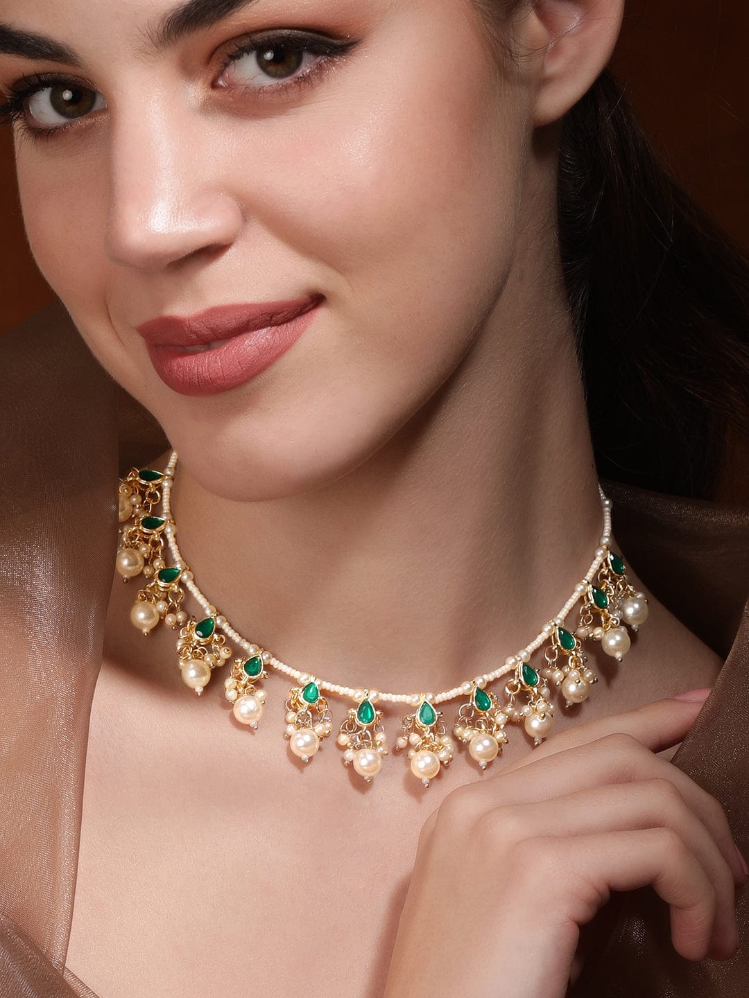 Captivating Green Kundan & Pearl Necklace