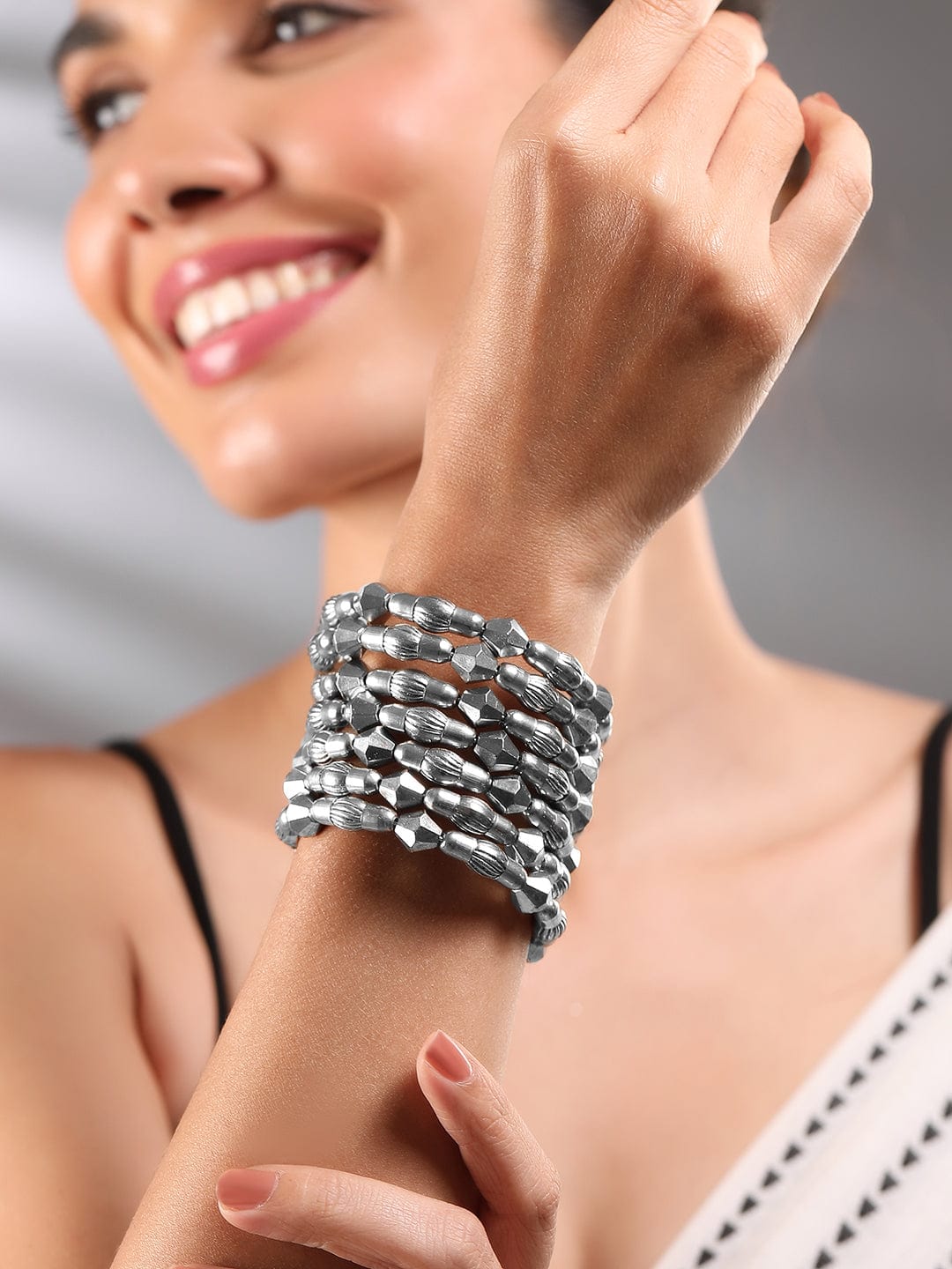 Rubans Silver Plated Multi-Layered Statement Bracelet