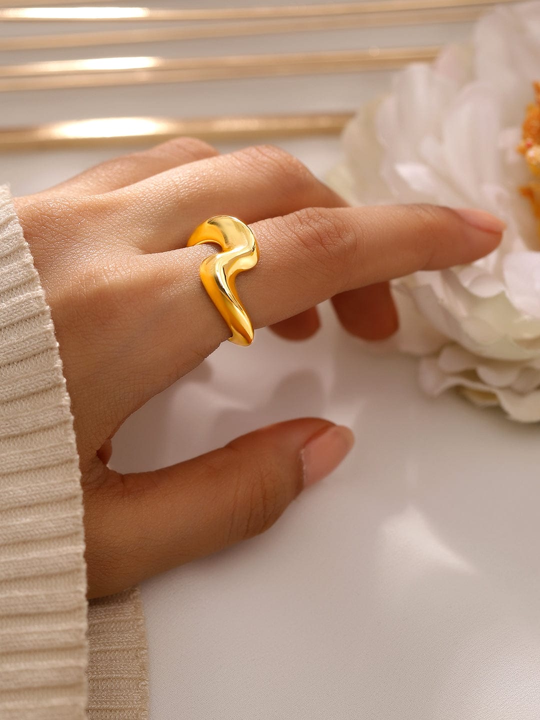 Rubans Voguish 18K Gold-Plated Abstract Statement Adjustable Ring