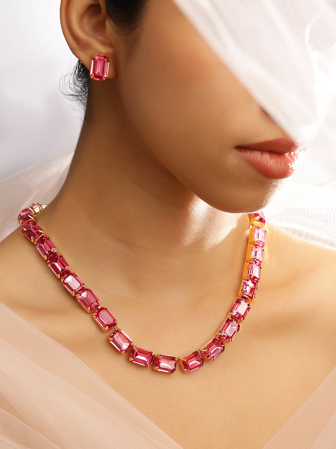 Dazzling Pink crystal necklace set