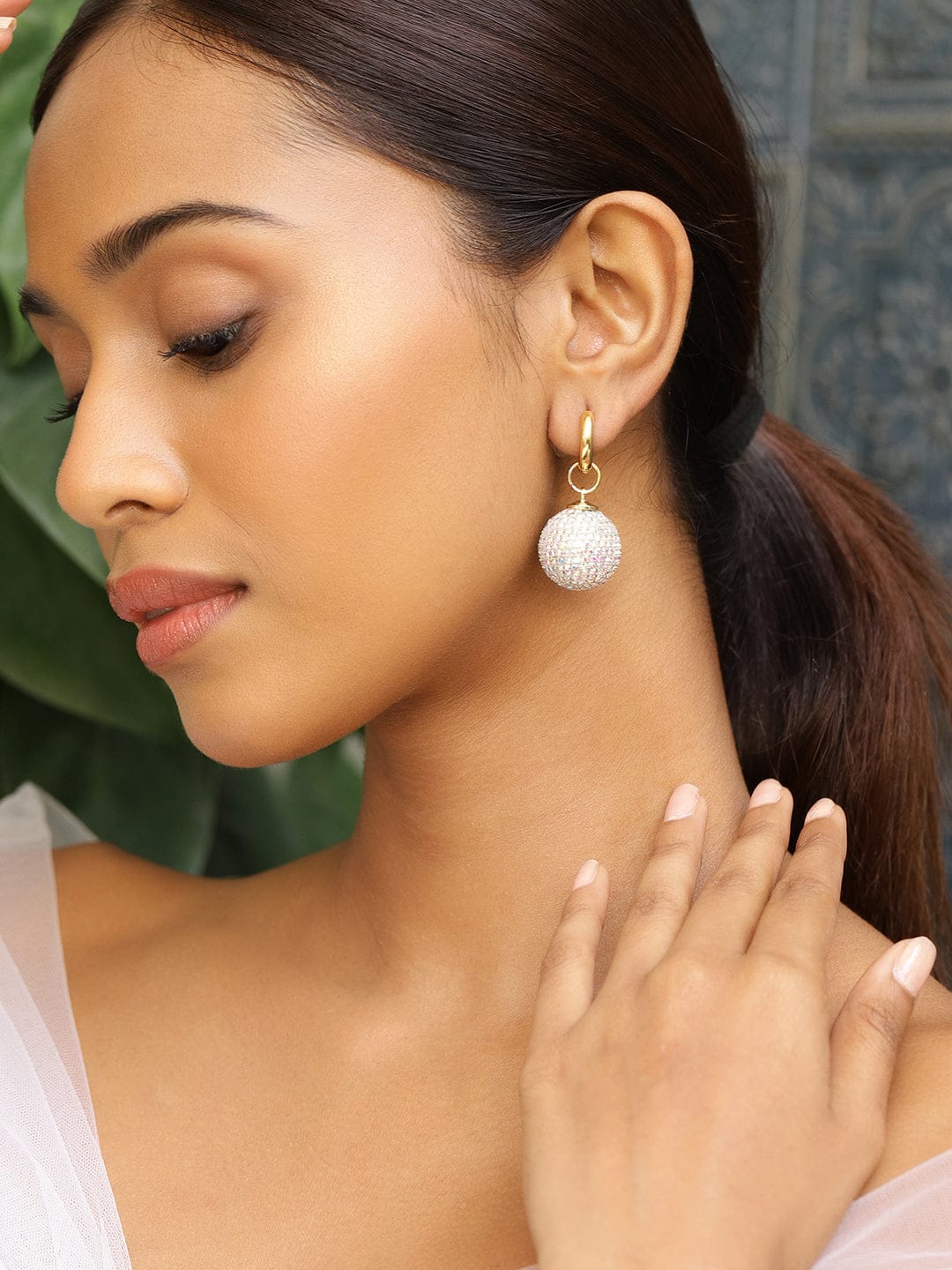 Multicolor Crystal Ball Drop Huggie Earrings