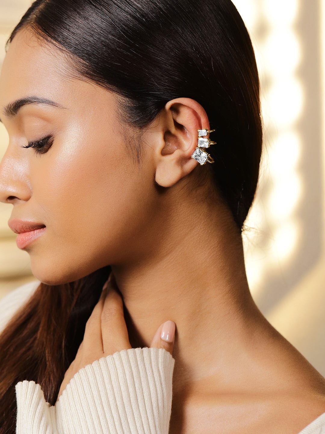Gold Toned Clear Cubic Ear Cuff