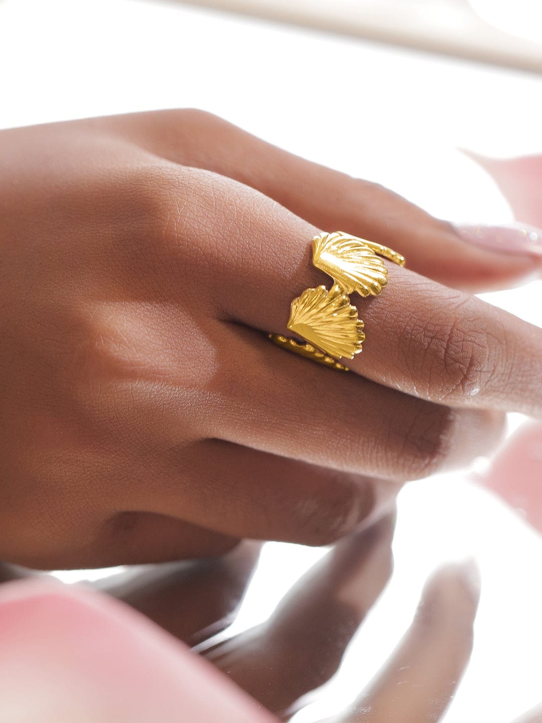Gold Shell Motif Statement Ring