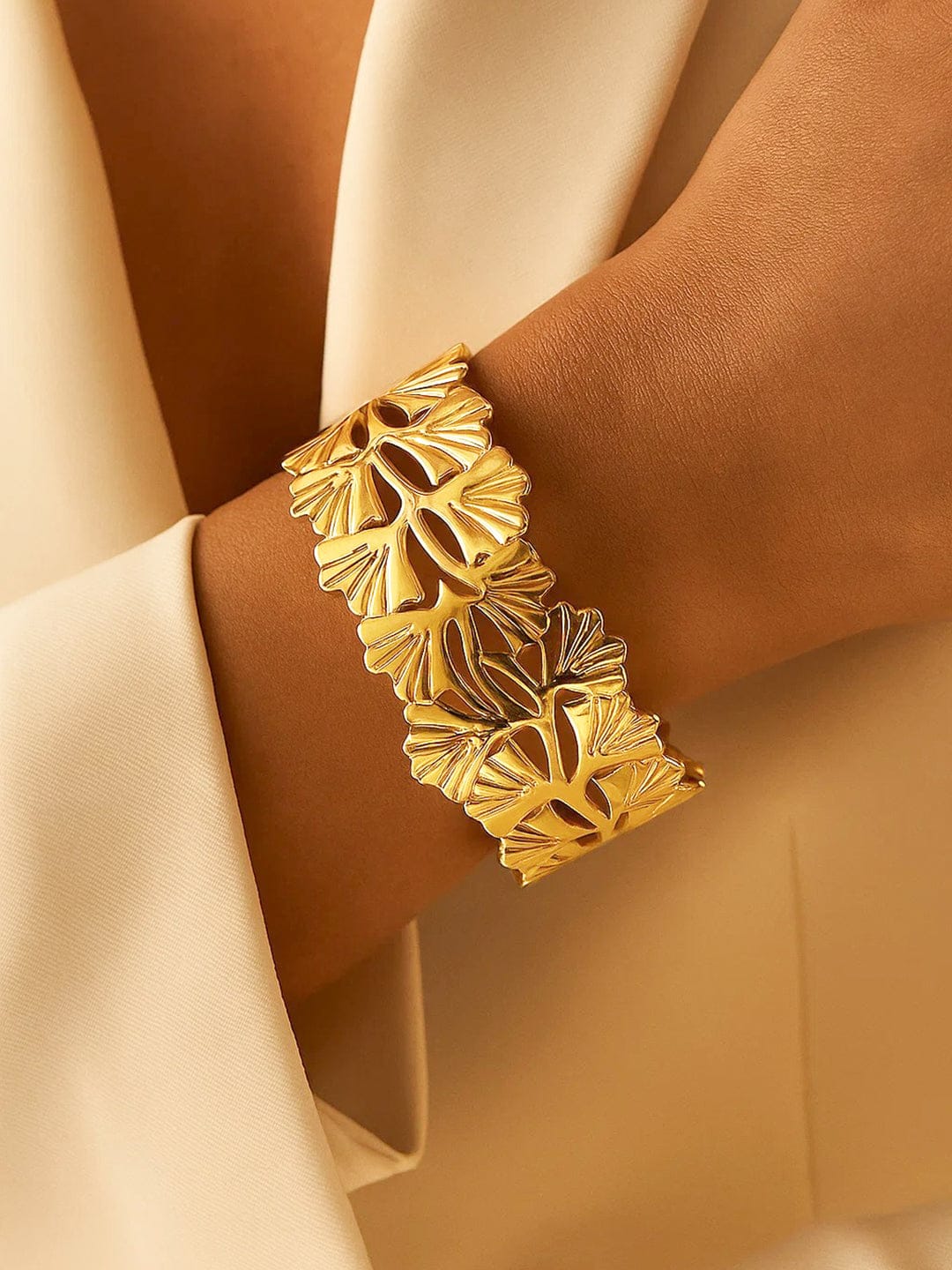 Gold Toned Floral Cuff Bracelet