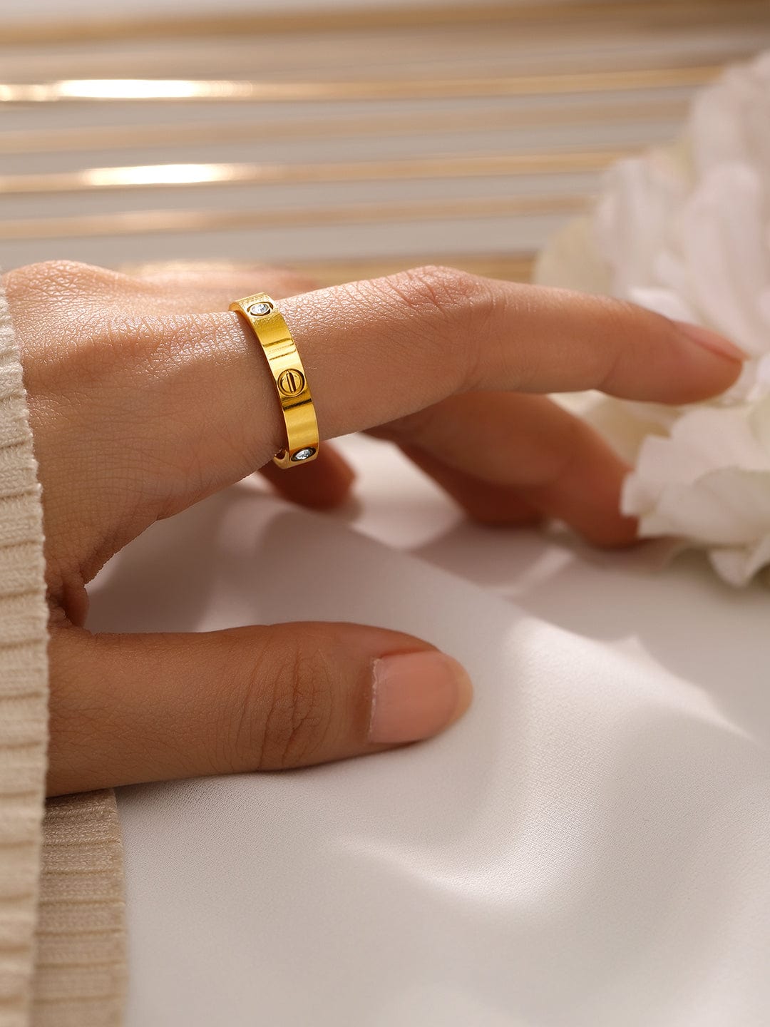 Gold Plated American Diamond Zirconia Sleek Band