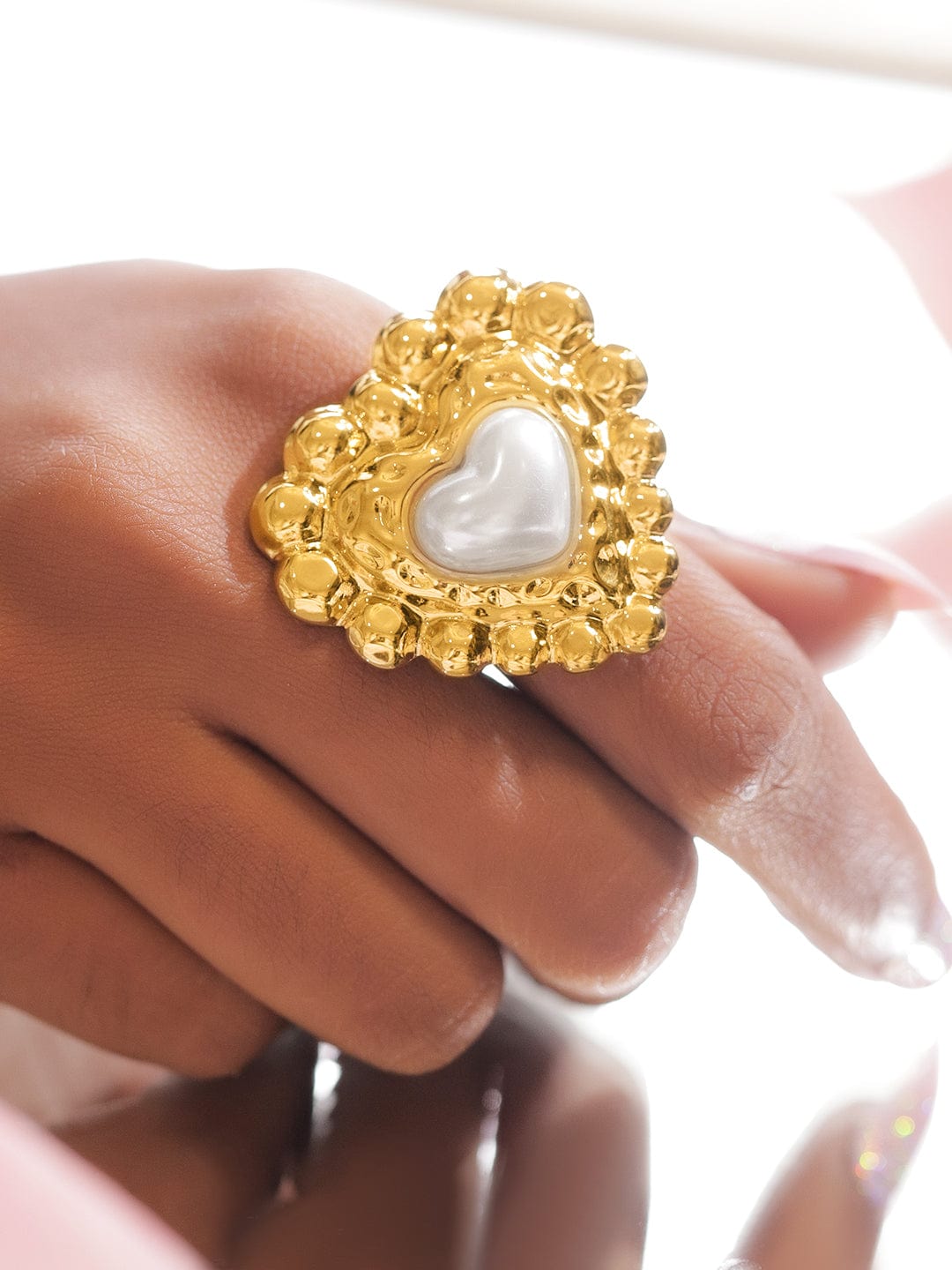 Gold Toned Heart Motif Statement Ring