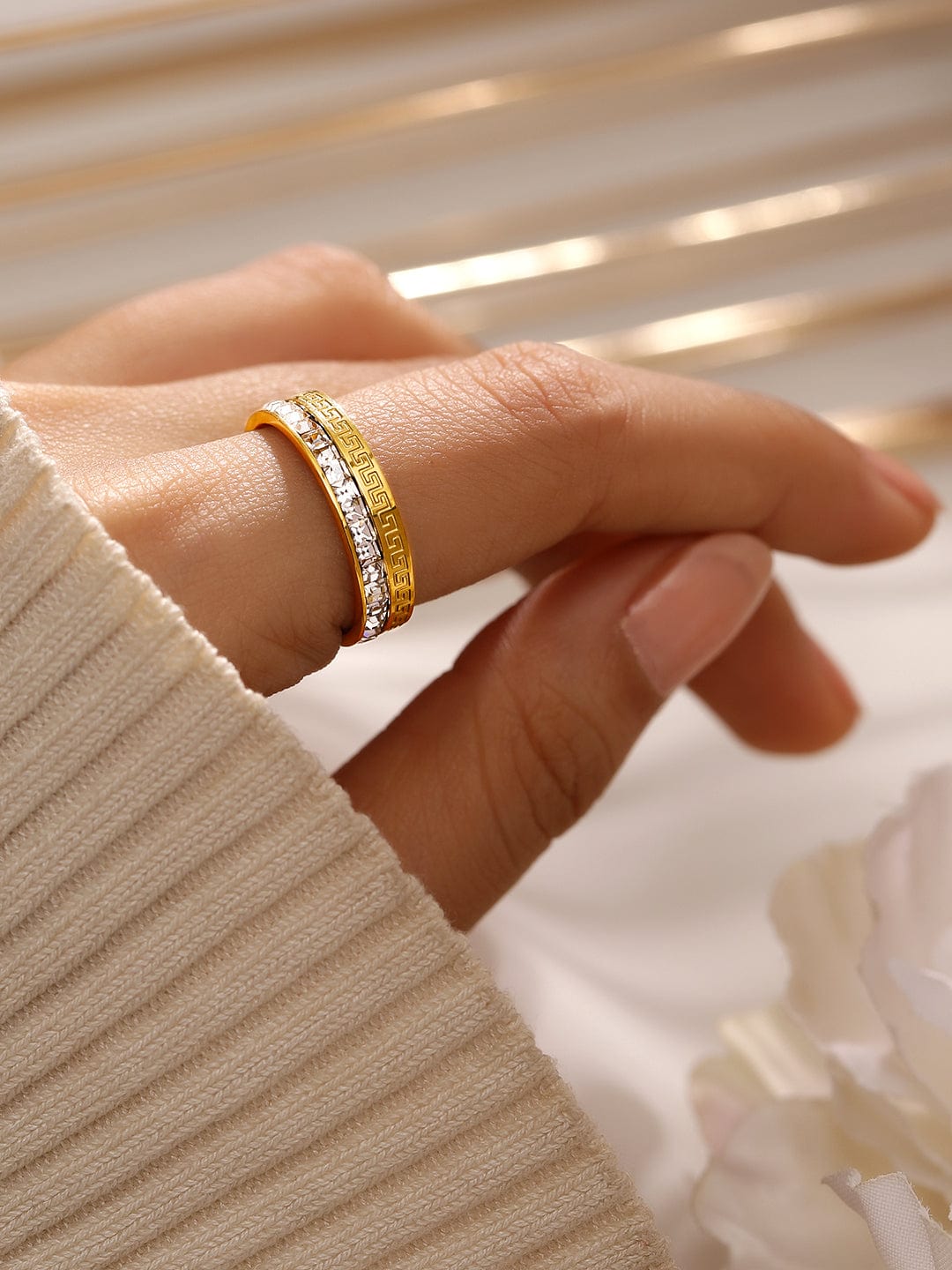 Gold plated American Diamond Zirconia Channel Ring