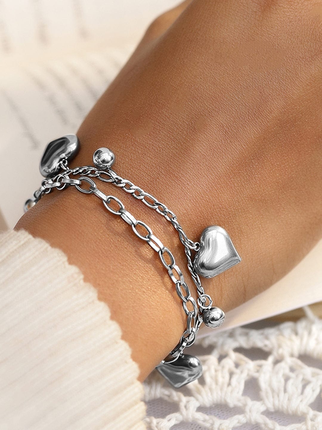 Chunky Heart Charm Statement Bracelet