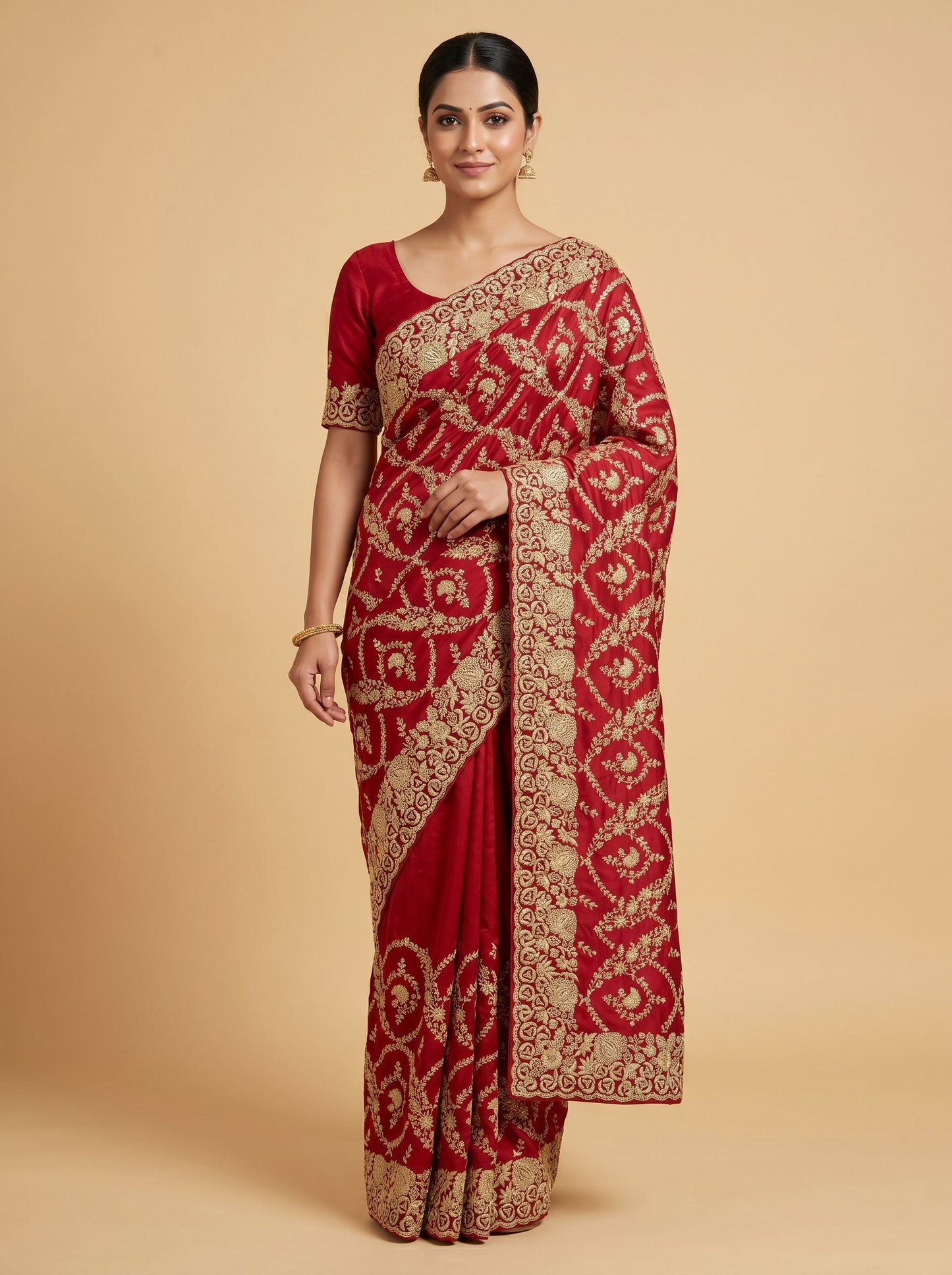 Ruby Brocade Red Embroidered Saree
