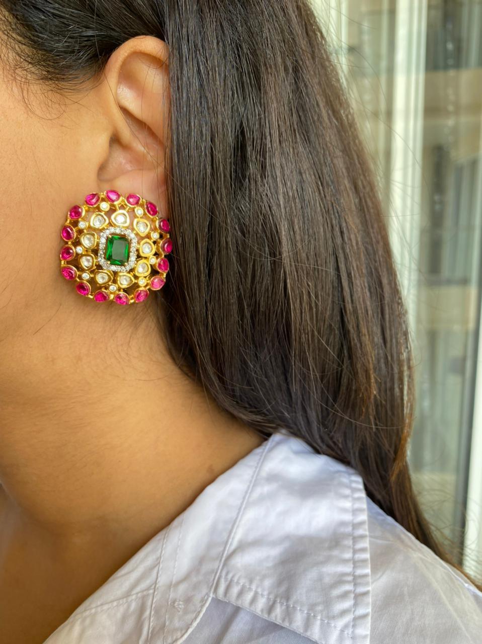 Rudra Ruby Emerald Studs