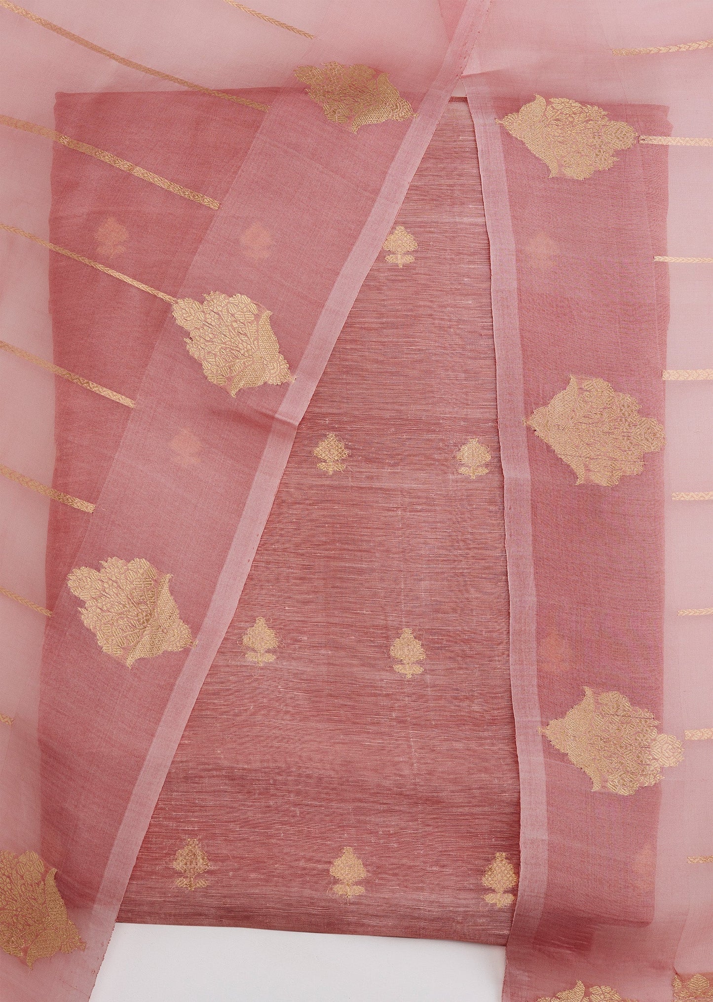 Rust Banarasi Silk Unstitched Suit Set With Dupatta