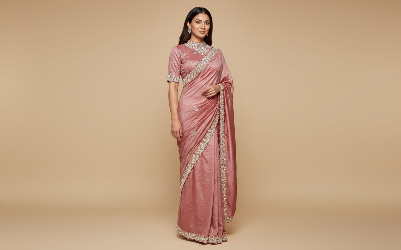 Rust Brown Luxe Embroidered Saree