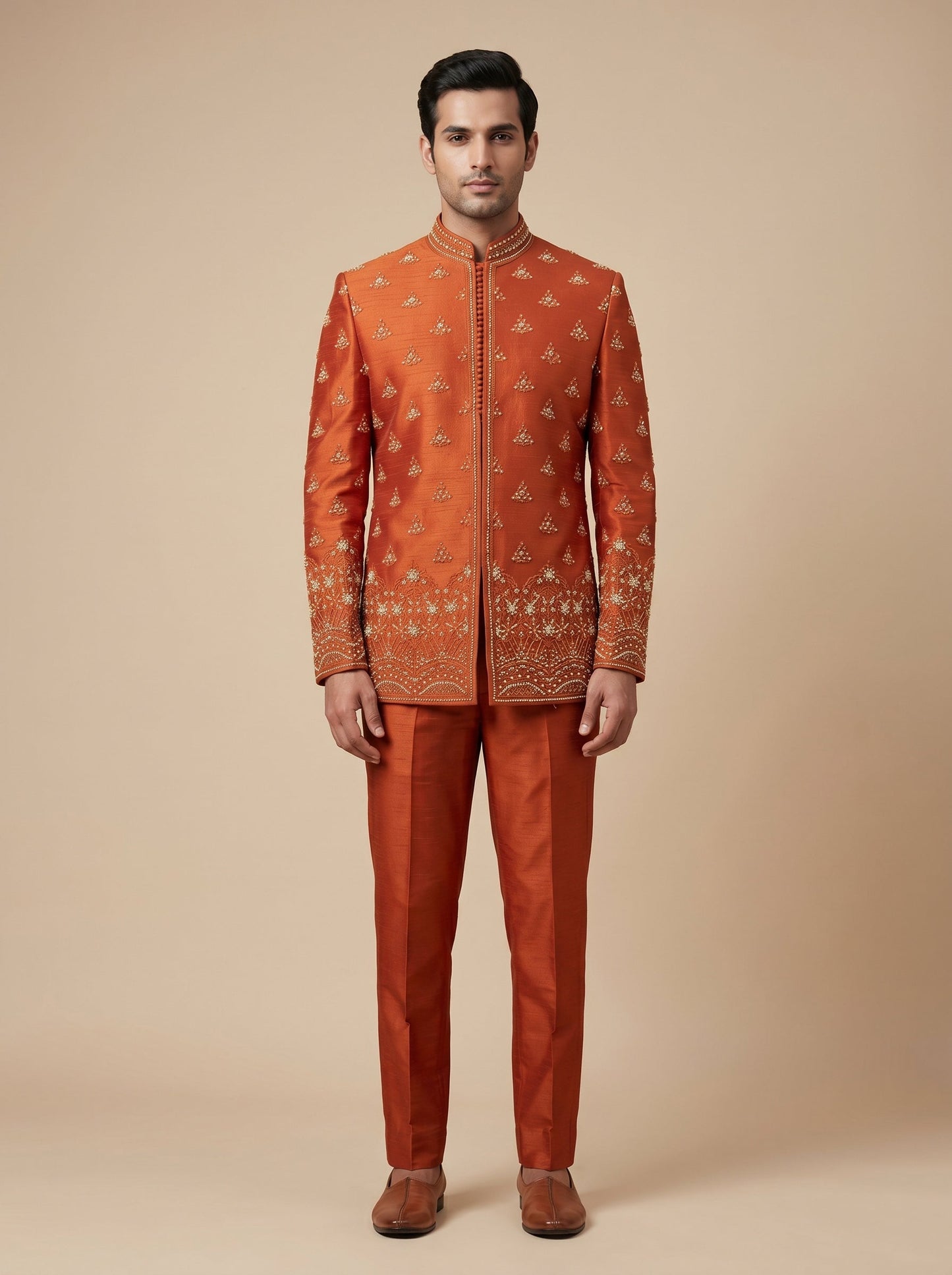 Rust Designer Jacket Kurta Set