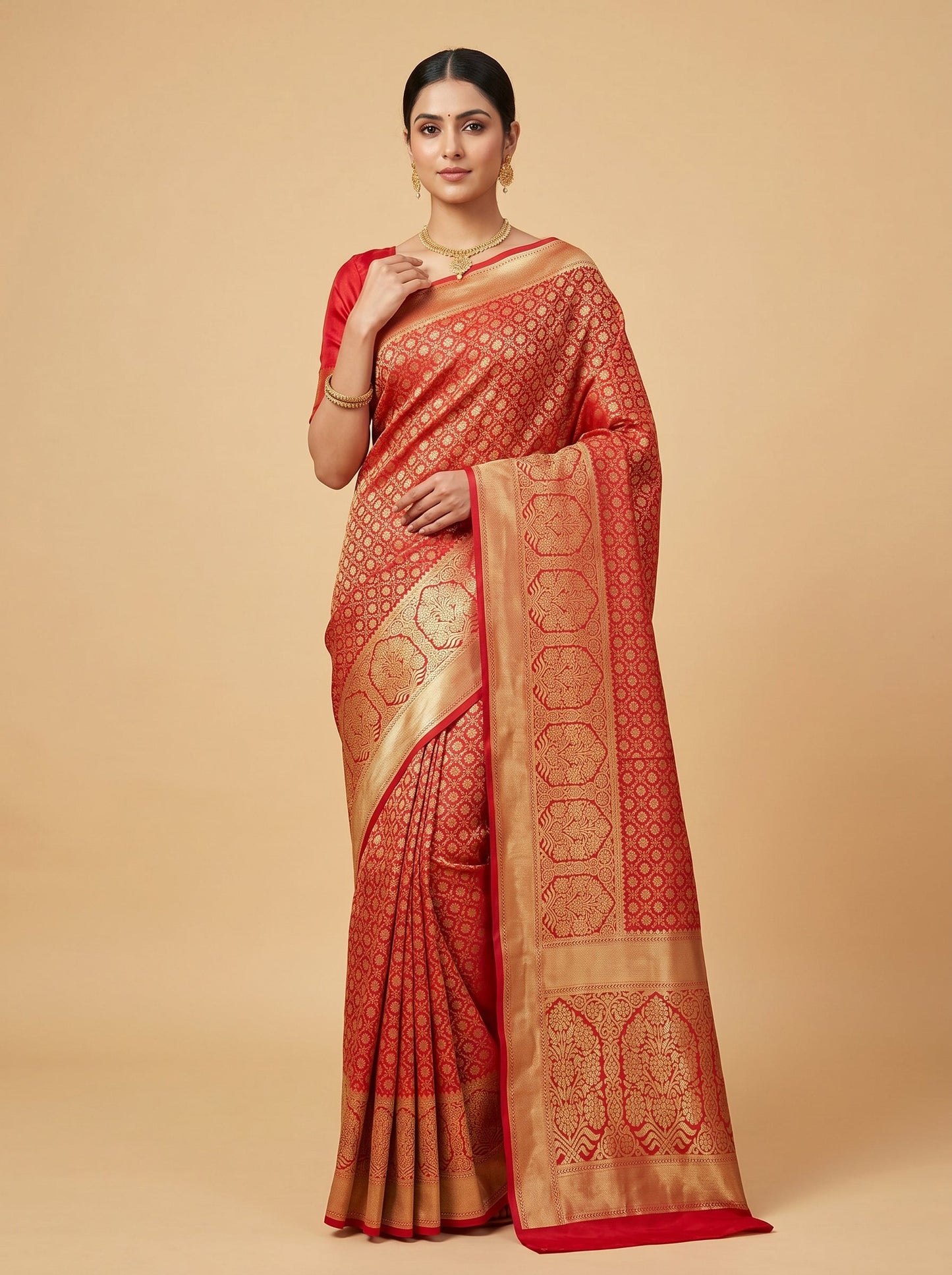 Rust Golden Tone Handloom Saree