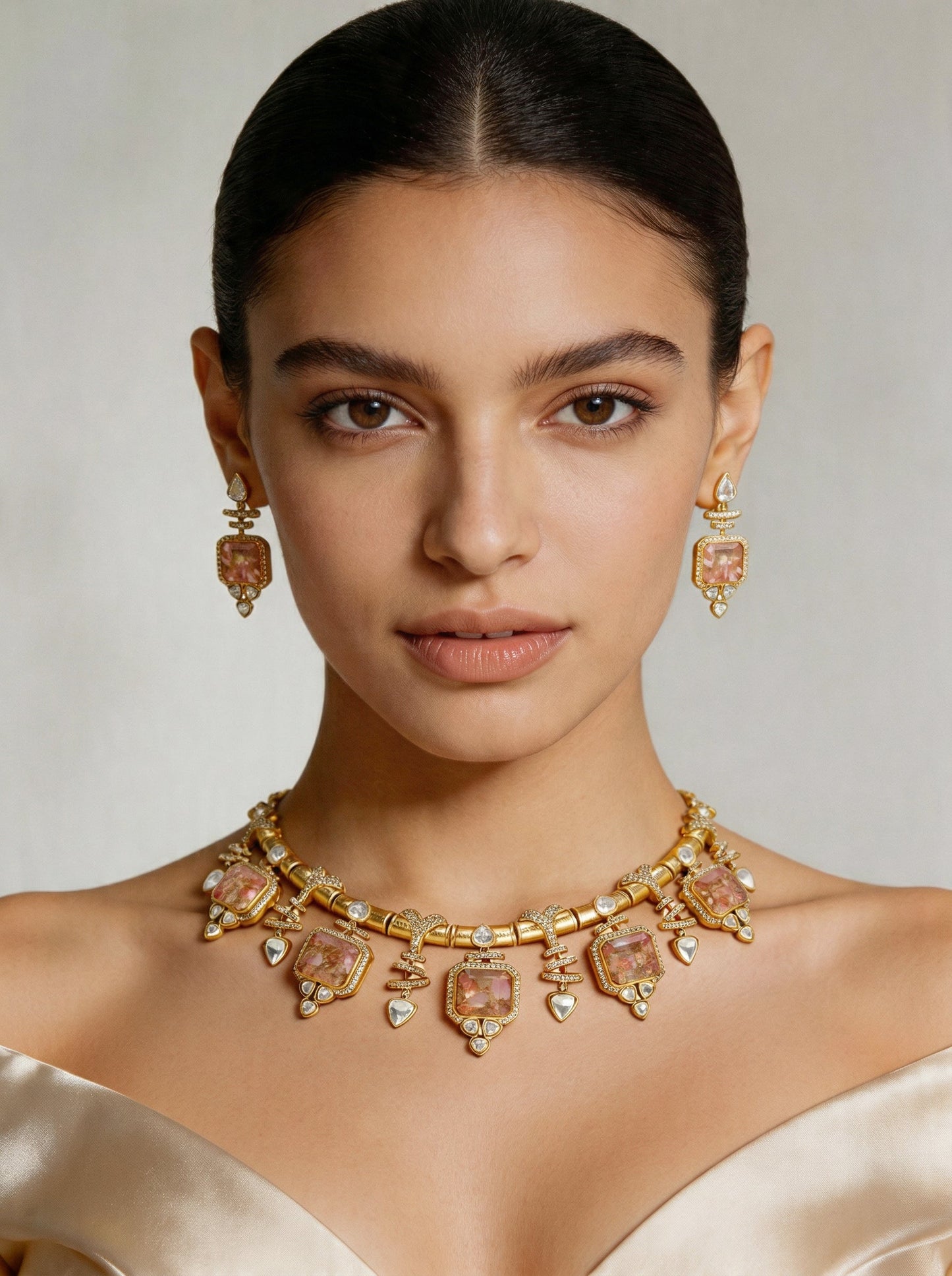 Rust Kundan Choker Necklace Set
