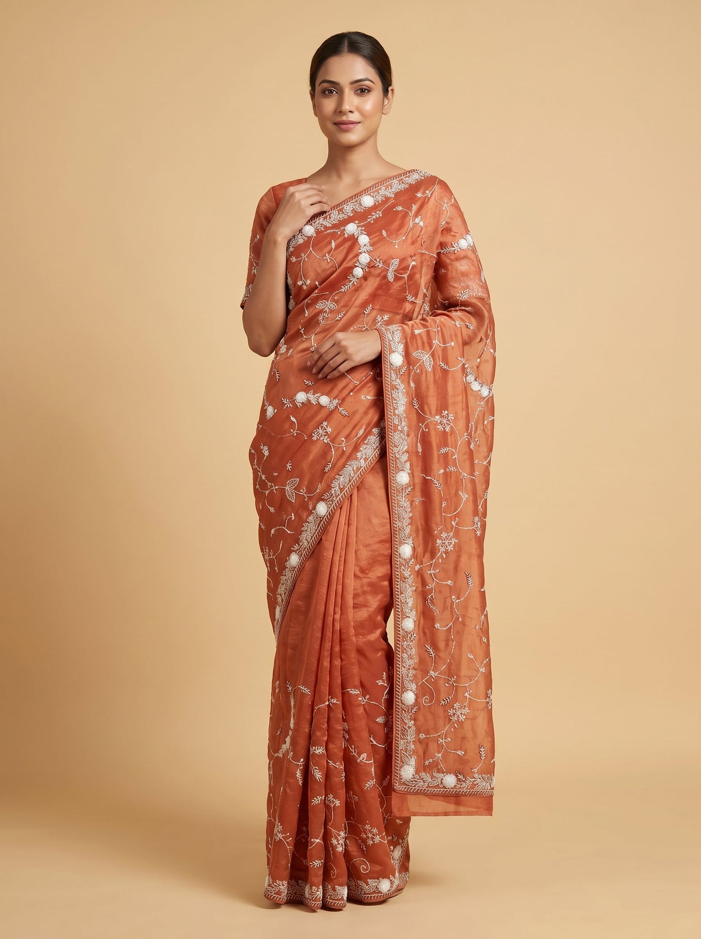 Rust Warm Embroidered Saree