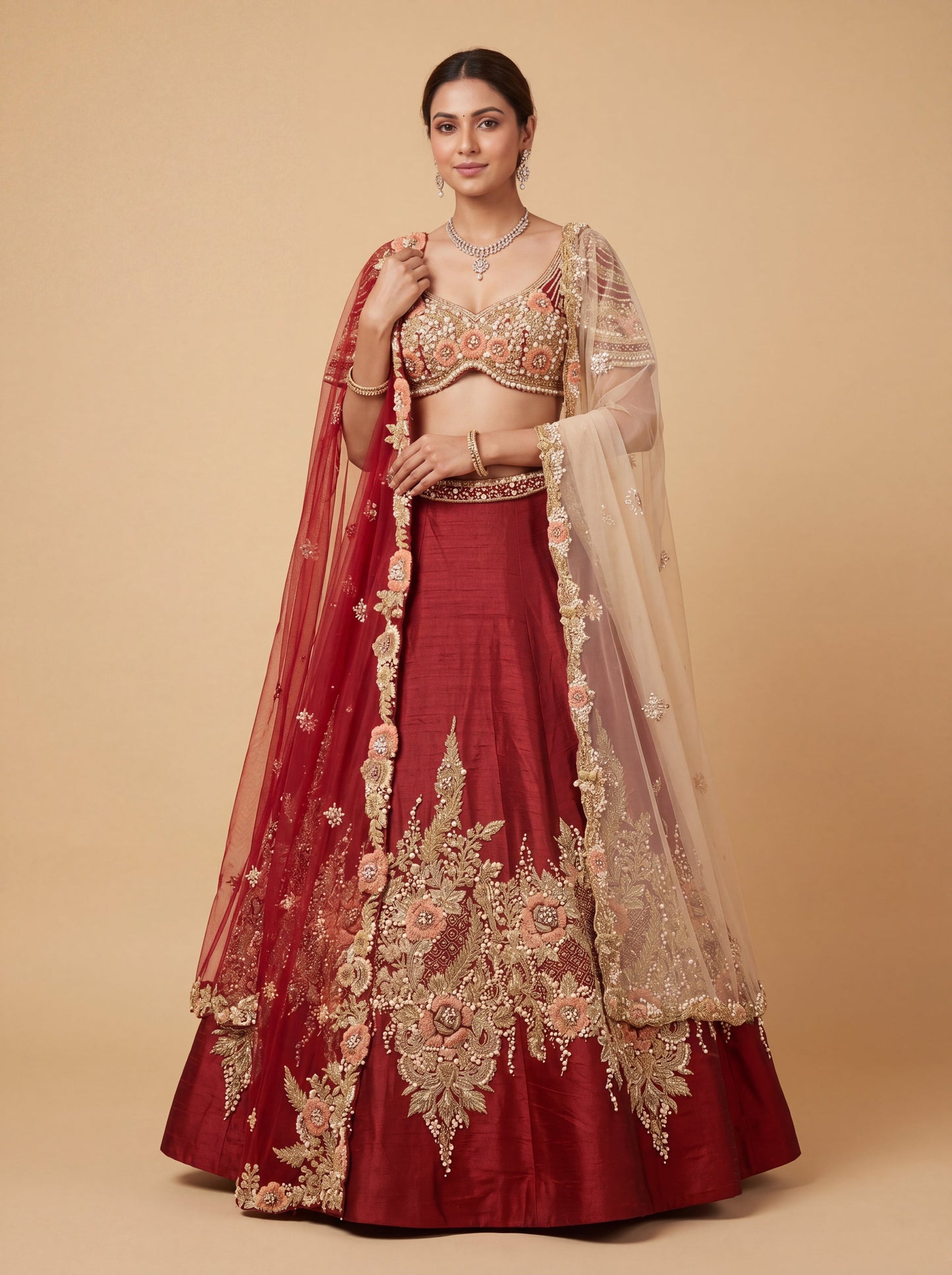 Rusty Red Pheras Bridal Lehenga With Rich Embroidery Classic Flare