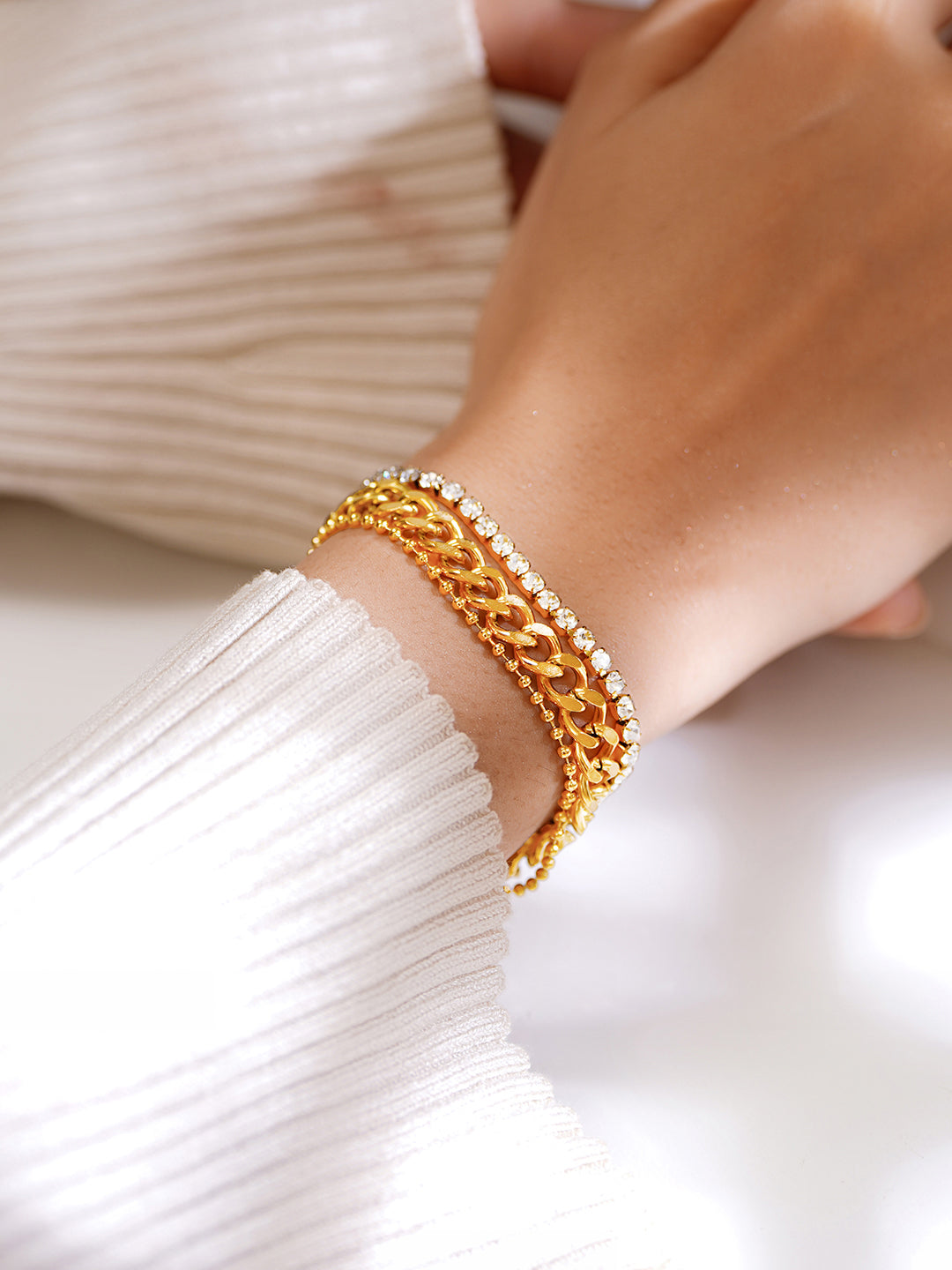 Demifine 18K Gold Plated Stainless Steel Chunky Crystal Bracelet