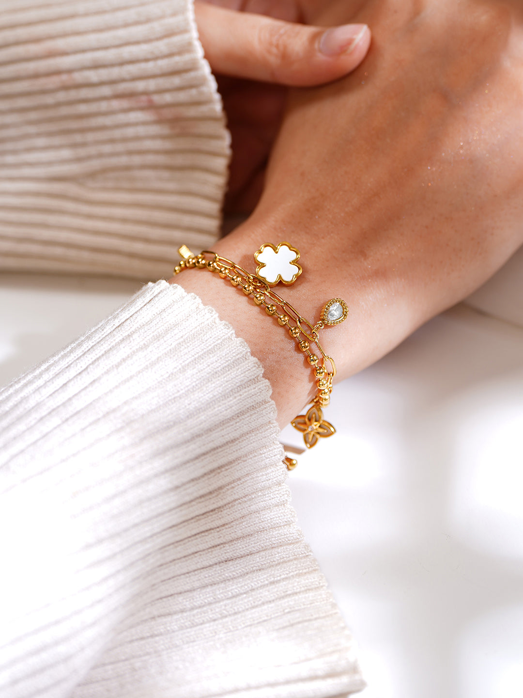 Demifine 18K Gold Plated Stainless Steel Clover Charm Bracelet