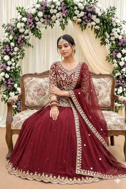 Teeya Creation Womens New Trendy Stylish Anarakali Lehenga Set - Red