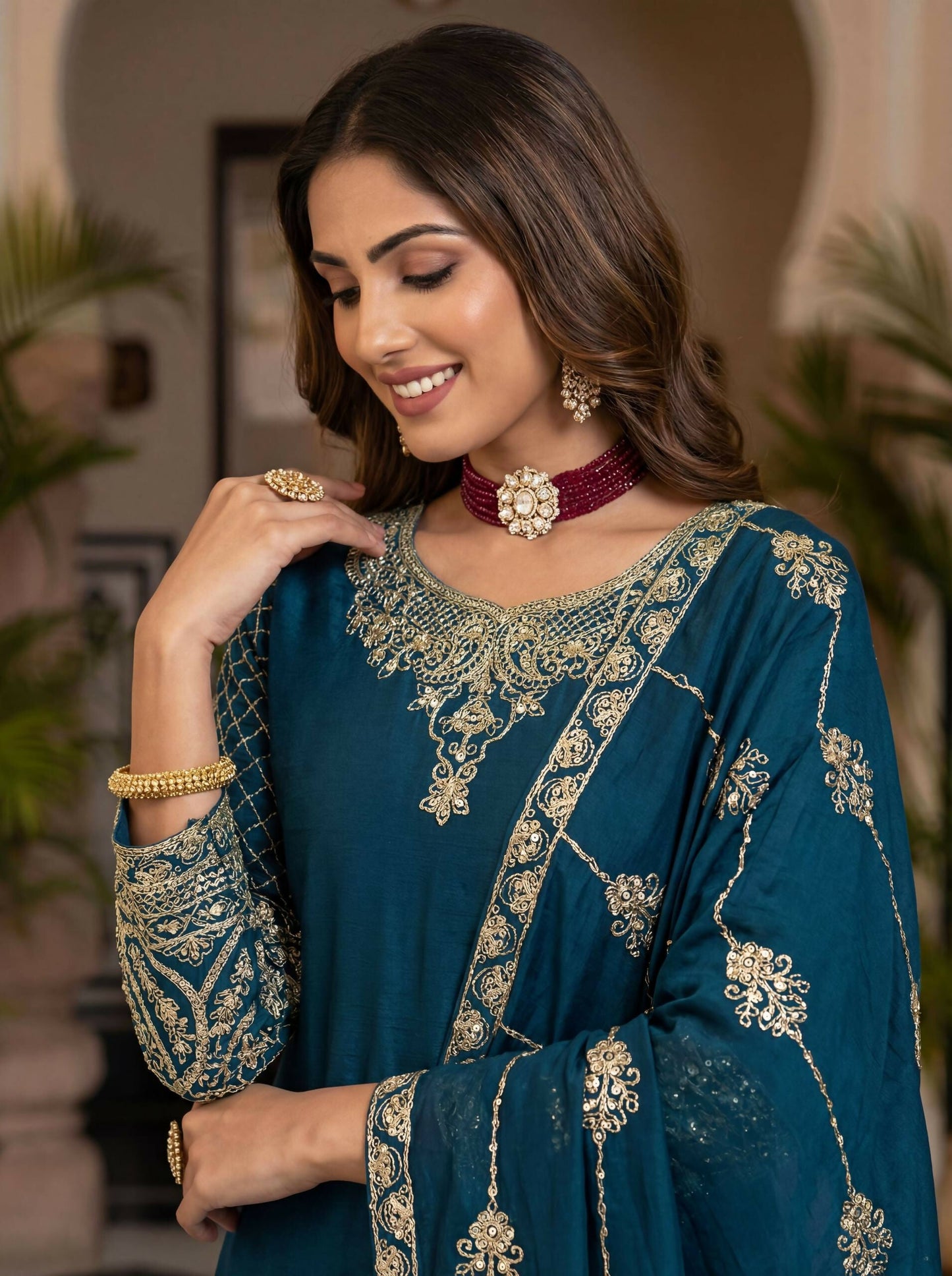 Teeya Creation New Trendy Traditional Wear Sharara with Heavy Border Dupatta Set - Teal