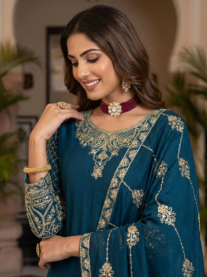 Teeya Creation New Trendy Traditional Wear Sharara with Heavy Border Dupatta Set - Teal