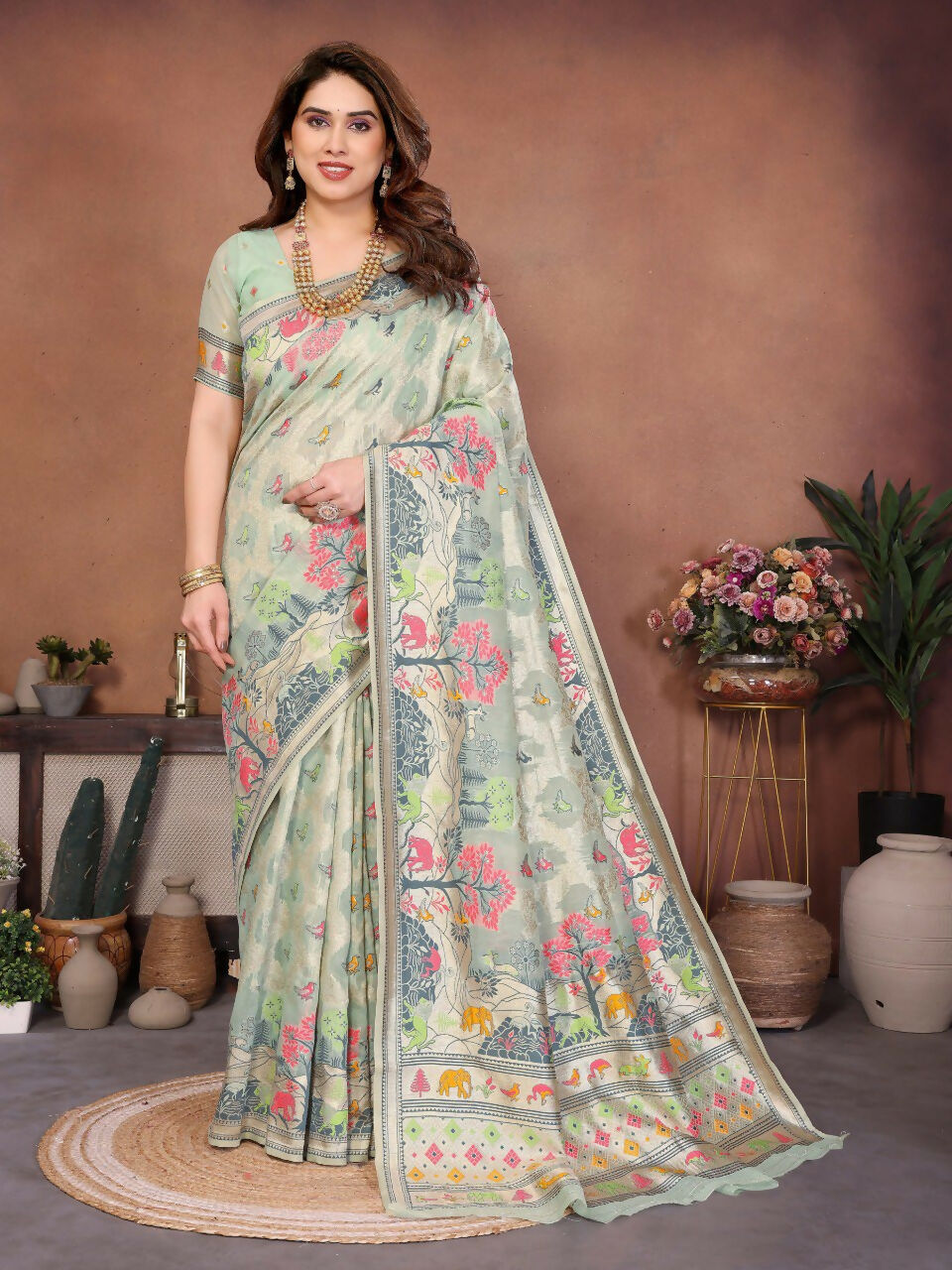 Teeya Creation New Latest Trendy Wedding Wear Pashmina Silk Saree-Light_Green