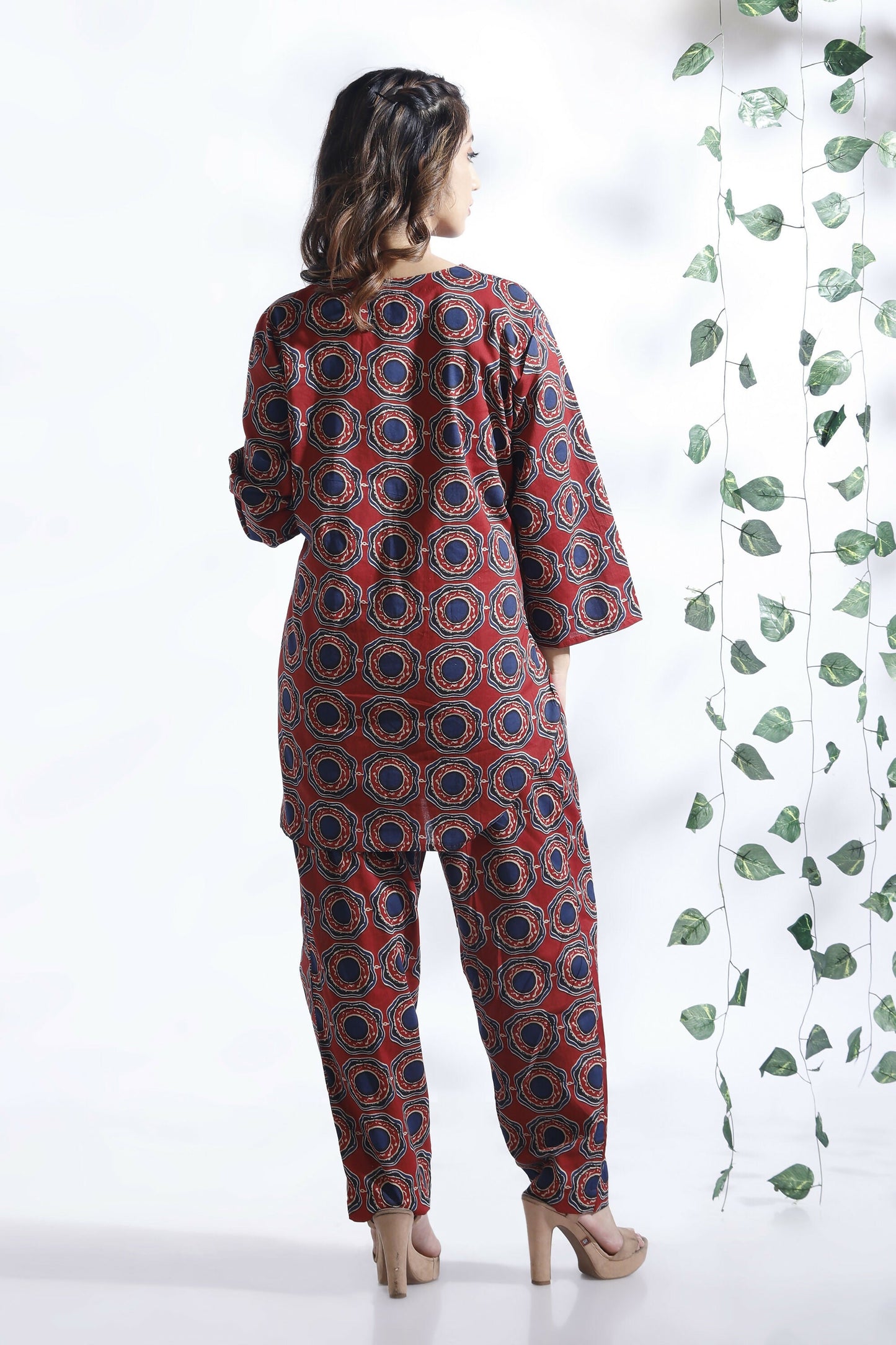 Breathables Abstract Cotton Co-Ord Set  Red