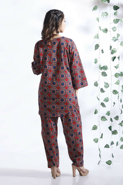 Breathables Abstract Cotton Co-Ord Set  Red