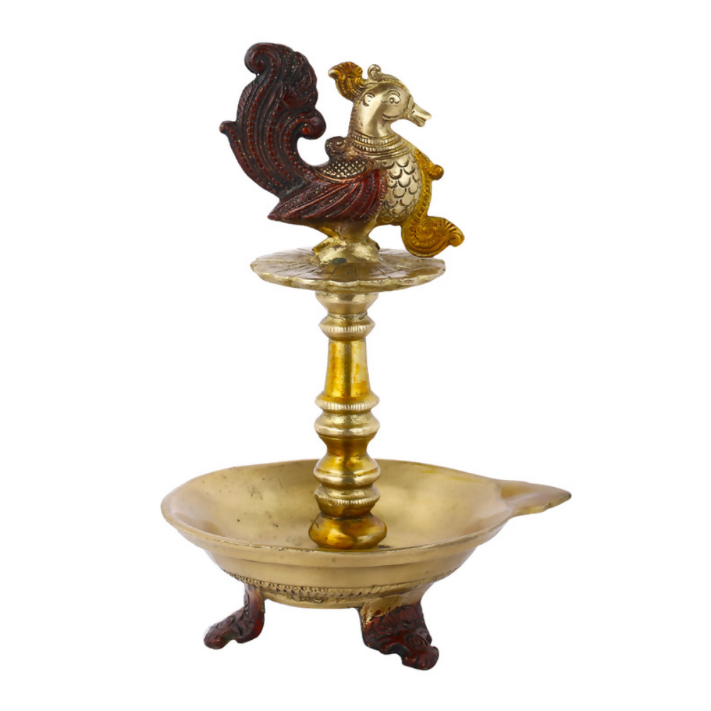 CraftVatika Brass Antique Bird Diya Puja Oil Lamp Showpiece