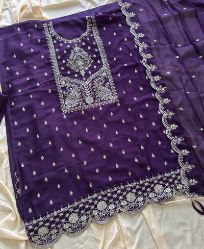 KC Purple Wedding Wear Embroidered Crush Silk Salwar Suit