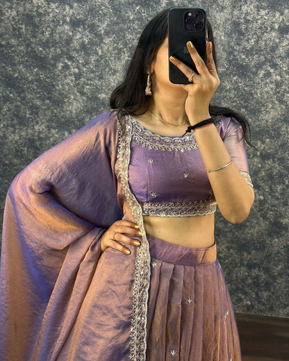 Teeya Creation Womens New Trendy Radiant Purple Hand-Embroidered Silk Lehenga Choli Set