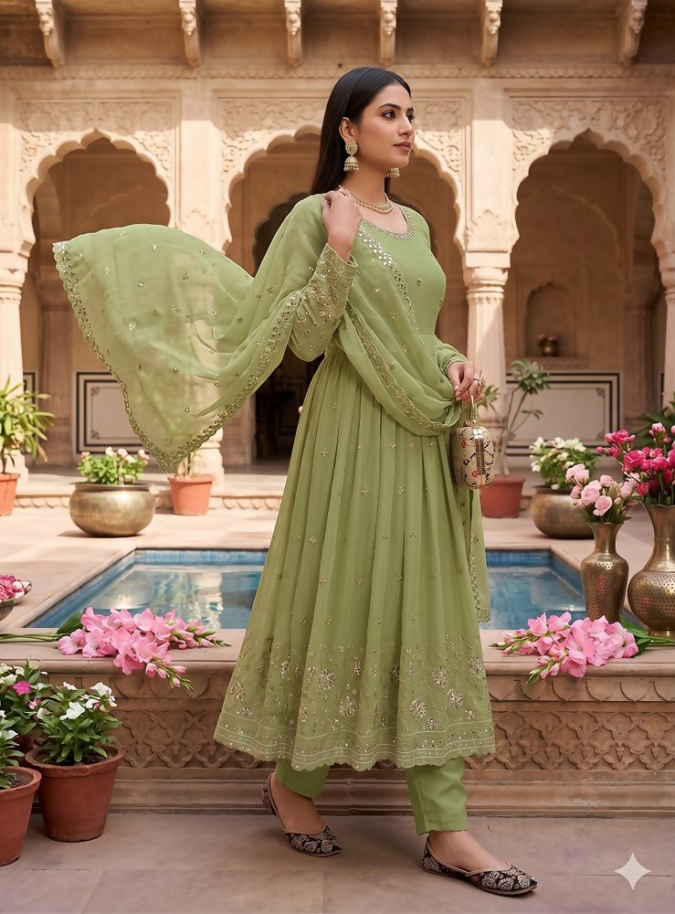 Teeya Creation New Stylish Trendy Elegant Peach Embroidered Anarkali Suit with Dupatta