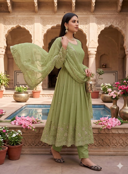 Teeya Creation New Stylish Trendy Elegant Peach Embroidered Anarkali Suit with Dupatta
