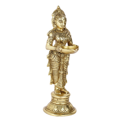 CraftVatika Brass Beautiful Lady Holding Diya Oil Lamp Stand Showpiece