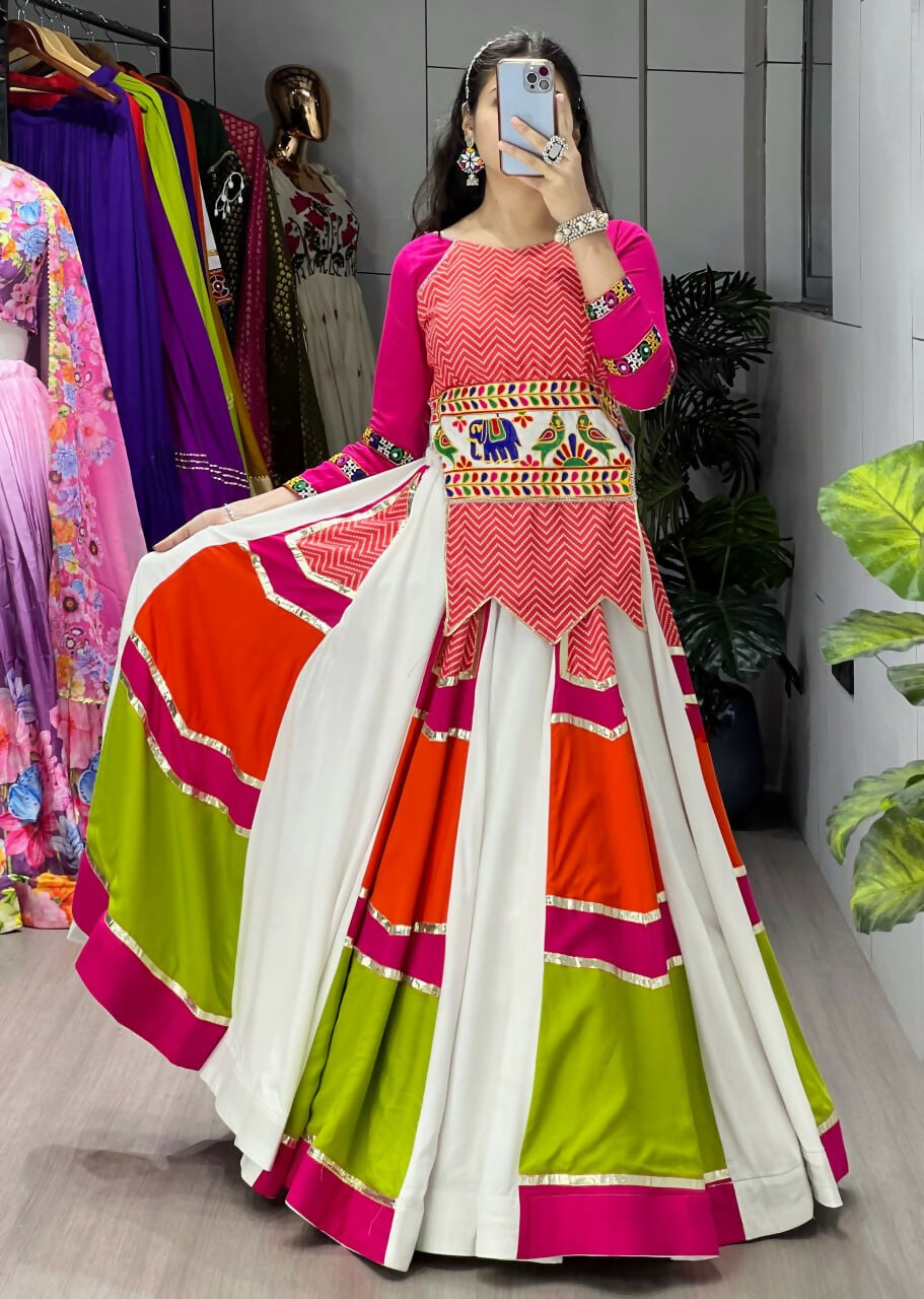 Yash Enterprise Multicolor Rayon Cotton Embroidery Semi Stitched Navratri Chaniya Choli