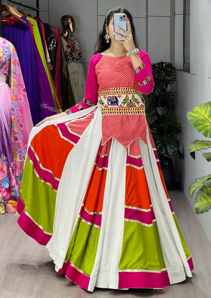 Yash Enterprise Multicolor Rayon Cotton Embroidery Semi Stitched Navratri Chaniya Choli